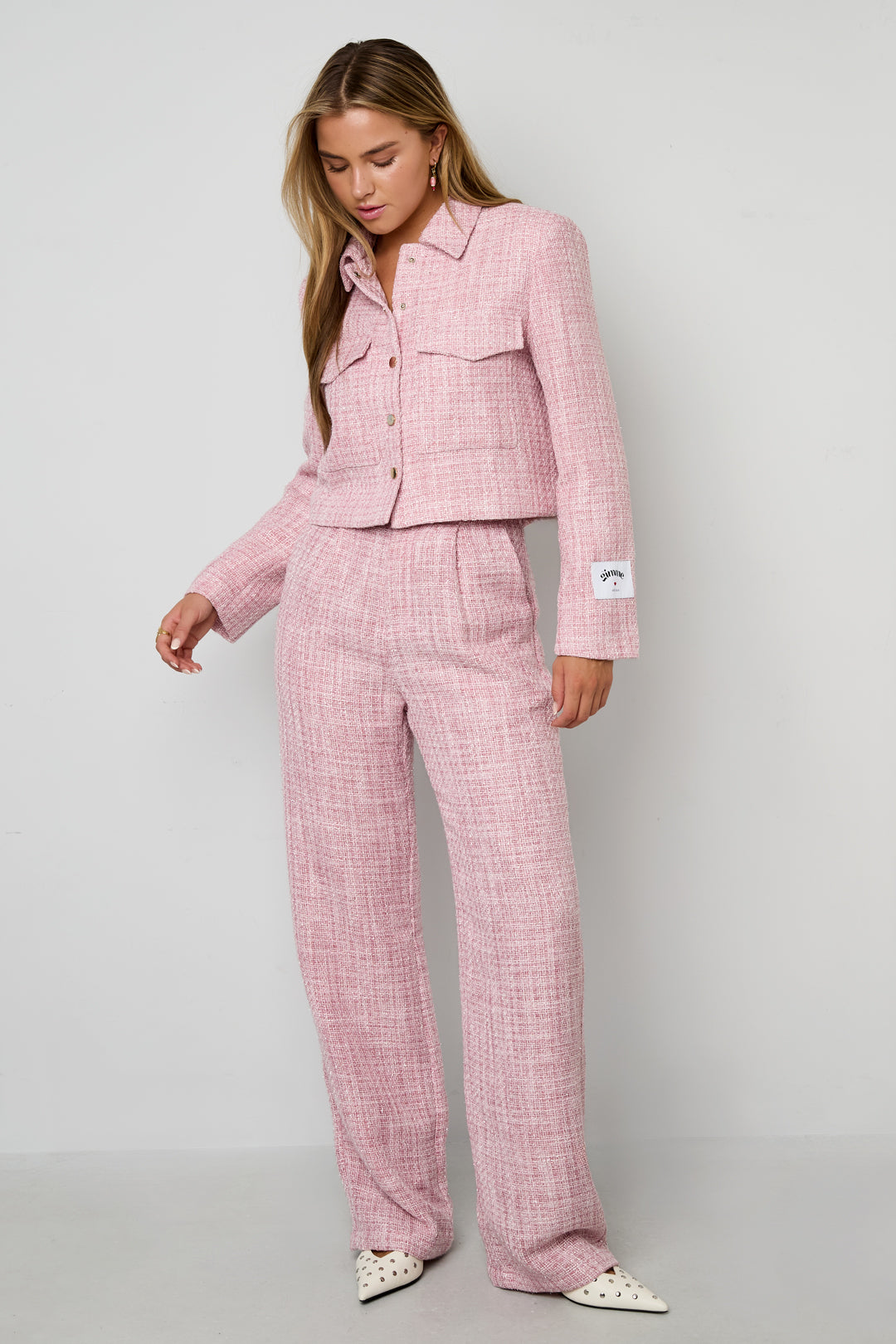 Dames rechte broek van polyester met ruitpatroon – productfoto 3
