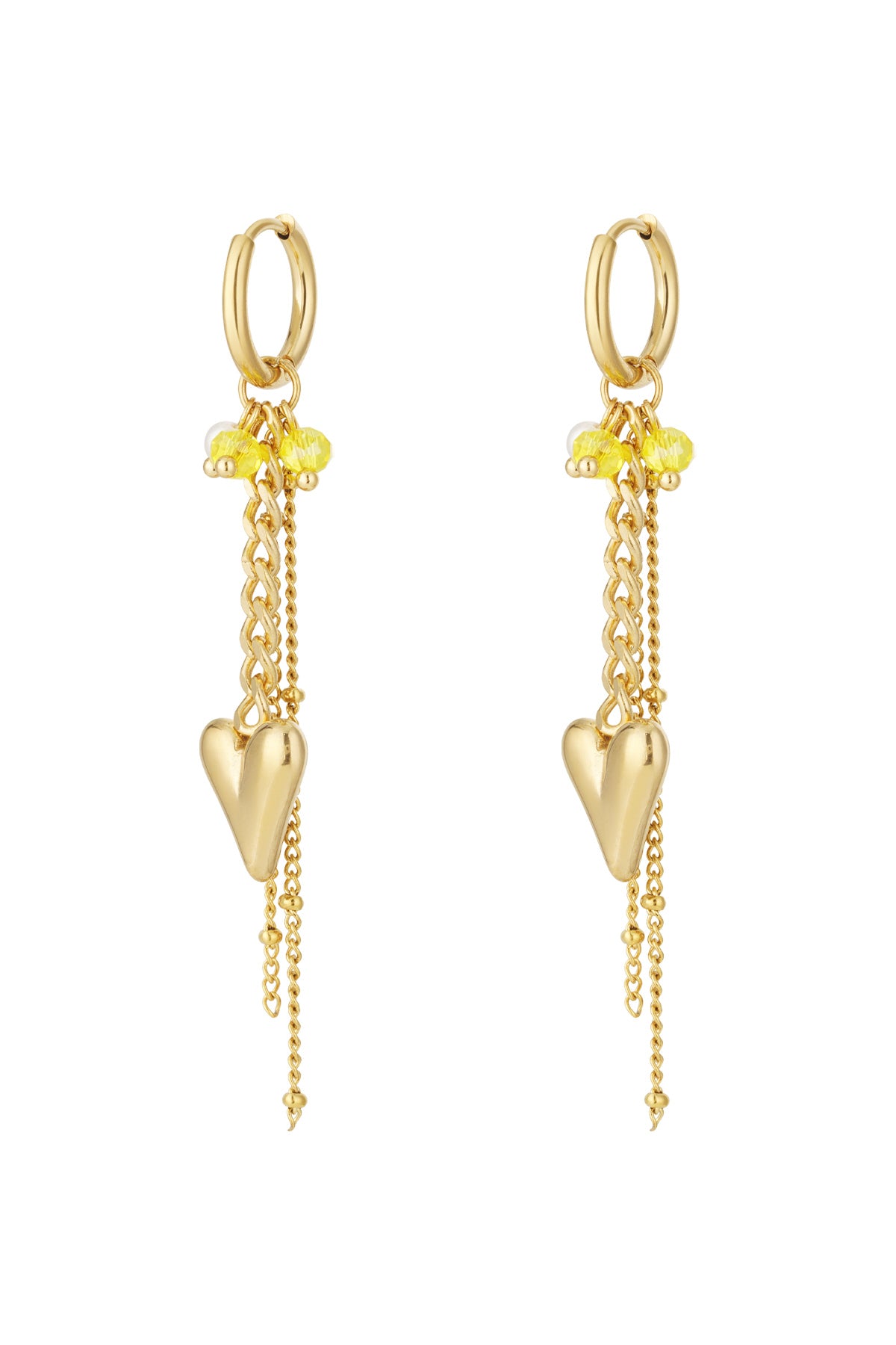 Boucles d'oreilles pendantes pour femmes en acier inoxydable, perles d'imitation, cristal avec forme de cœur – bleu et jaune