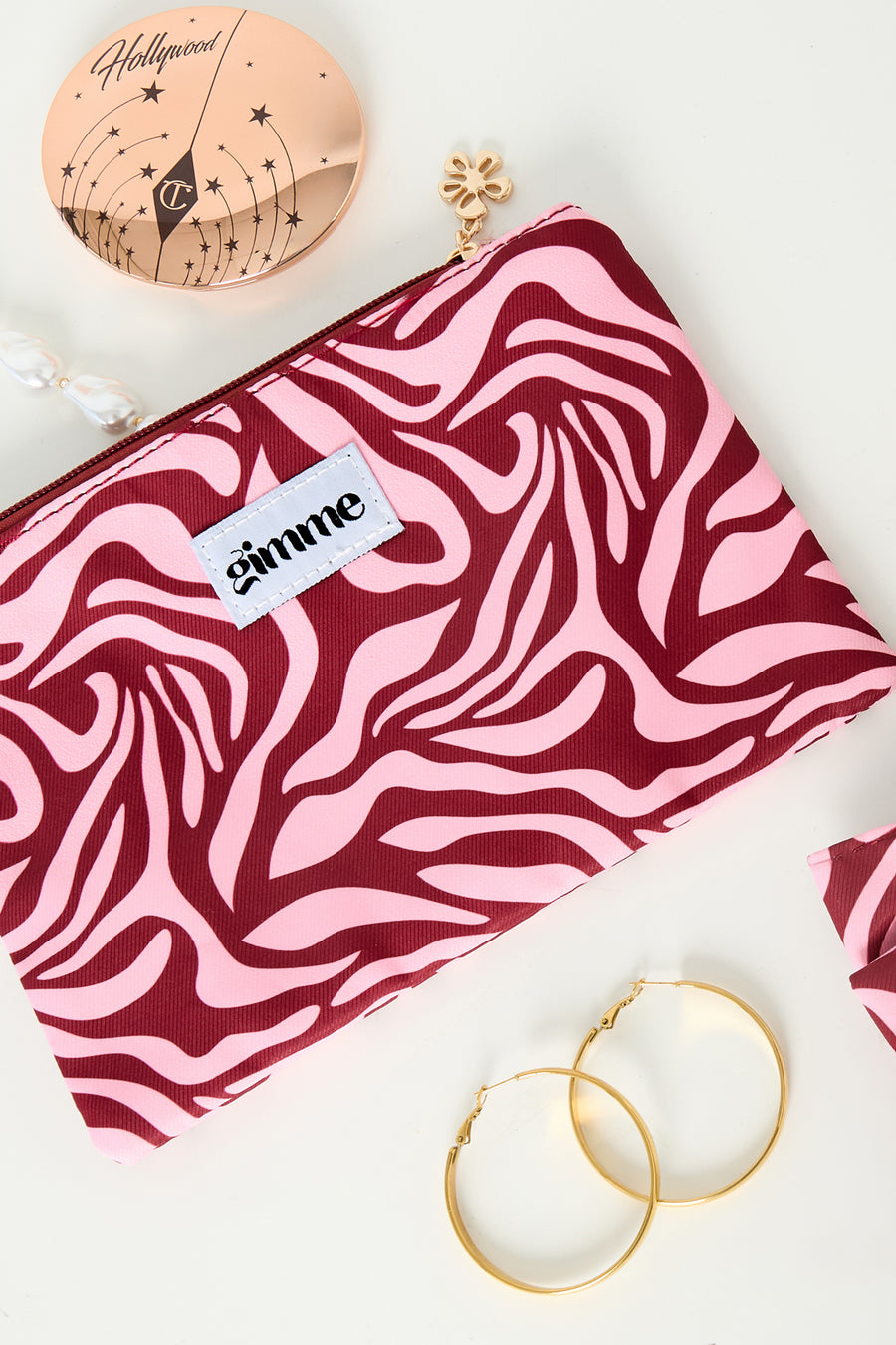 Polyester make-uptasje in roze of wijnrood – productfoto 2