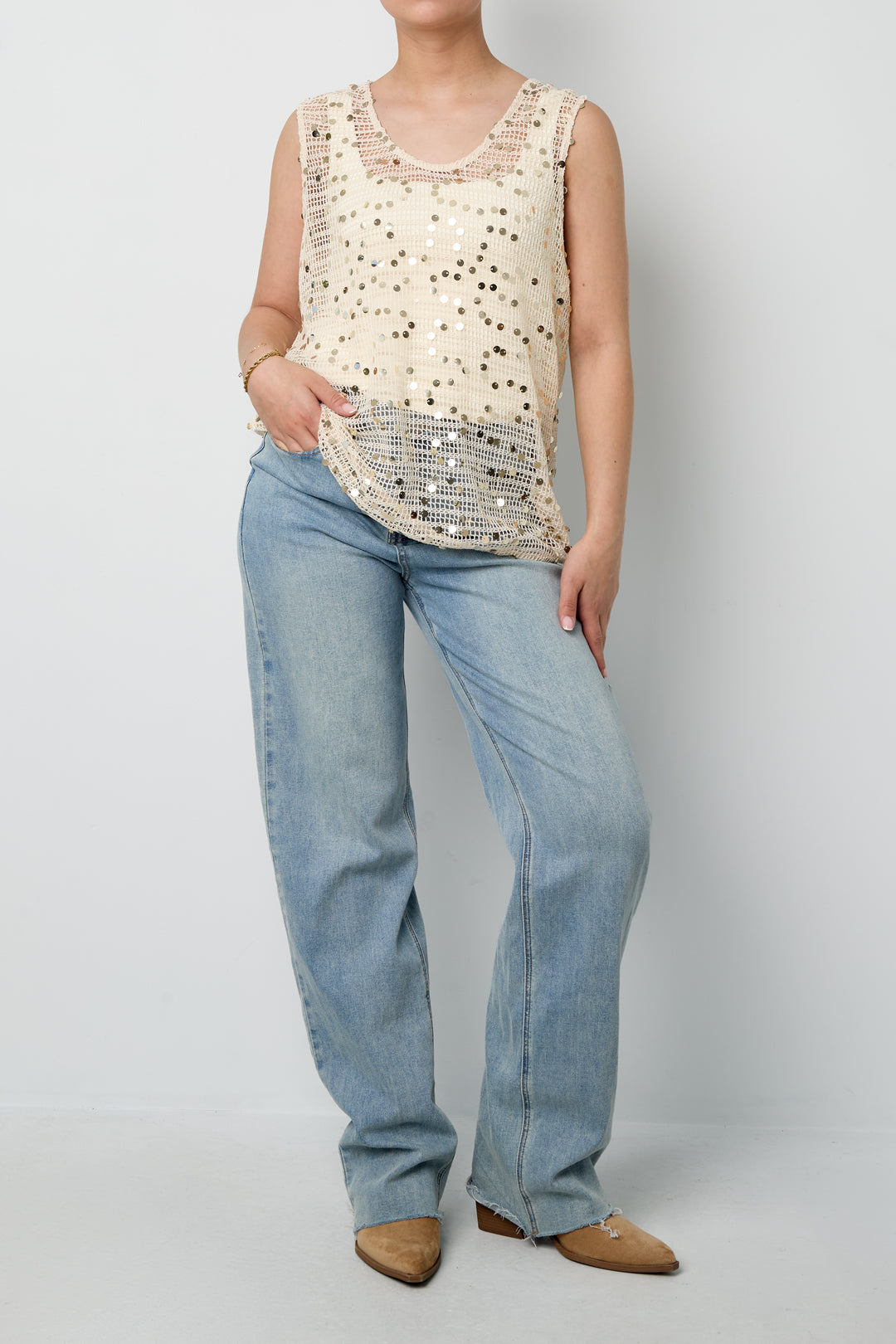 Dames gehaakte strandtop met glitterdetail – productfoto 3