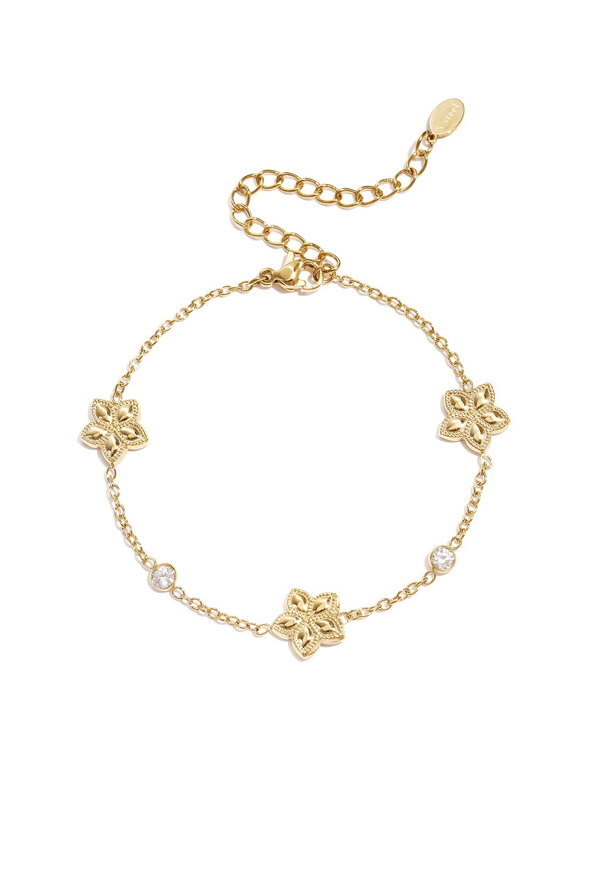 Armband met wisselend patroon van bloemen en steentjes