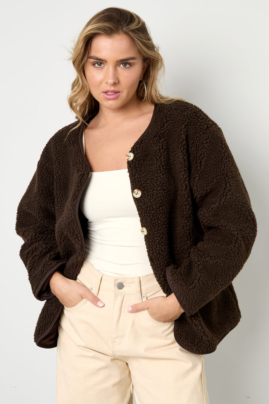 Dames teddy coat van geweven polyester – productfoto 2