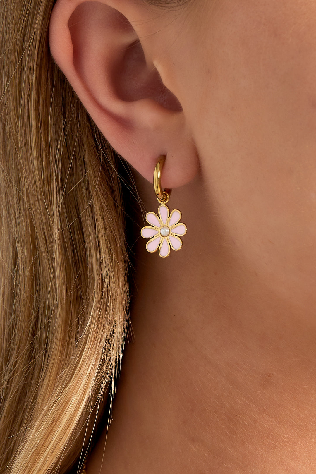 Boucles d'oreilles pendantes pour femmes en acier inoxydable, émail, plastique avec motif floral – rose et rose-rouge – photo 2
