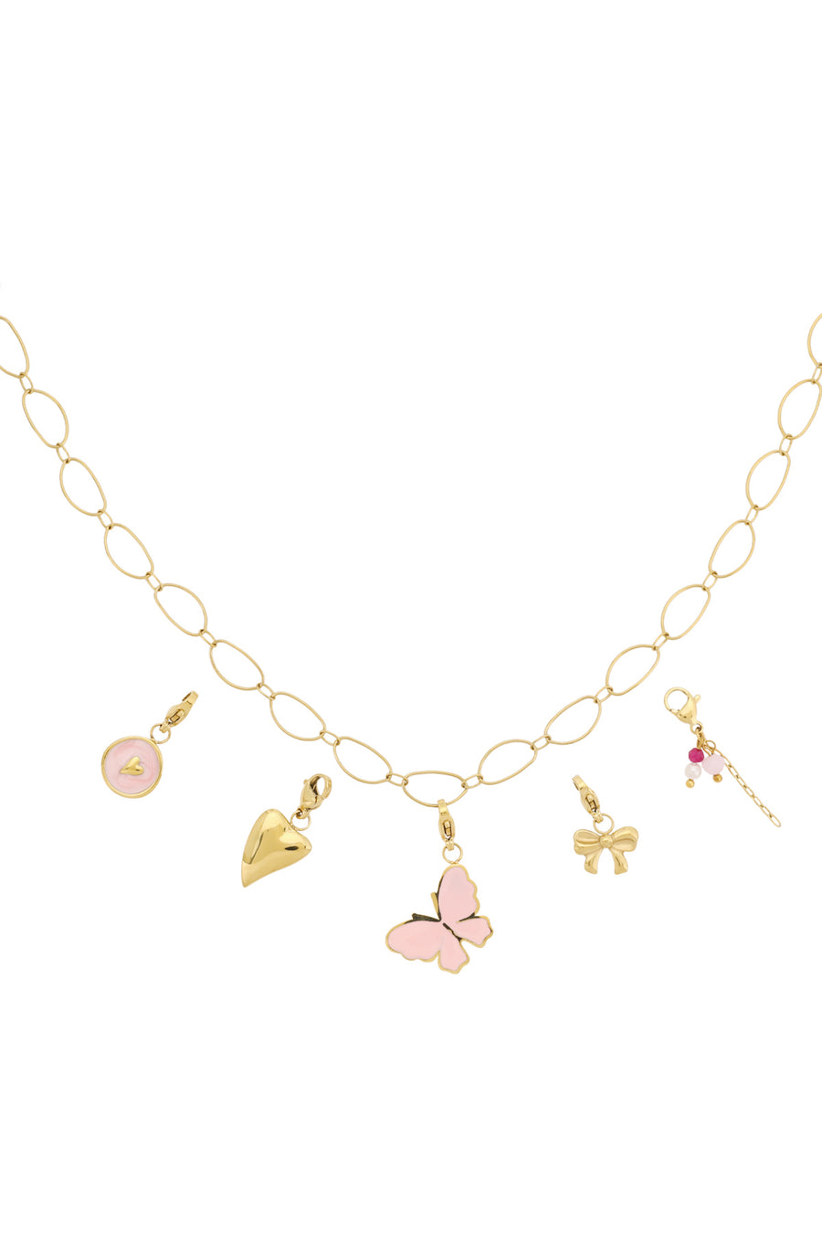 Collier femme avec pendentif en acier inoxydable, émail, perle d'imitation, verre – rose