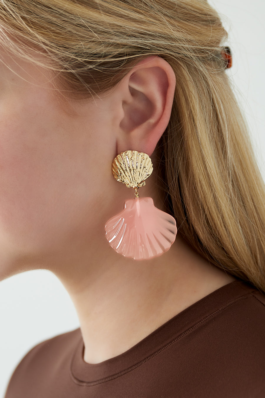 Boucles d'oreilles pendantes en alliage de métal avec motif coquillage pour femme – rose et orange