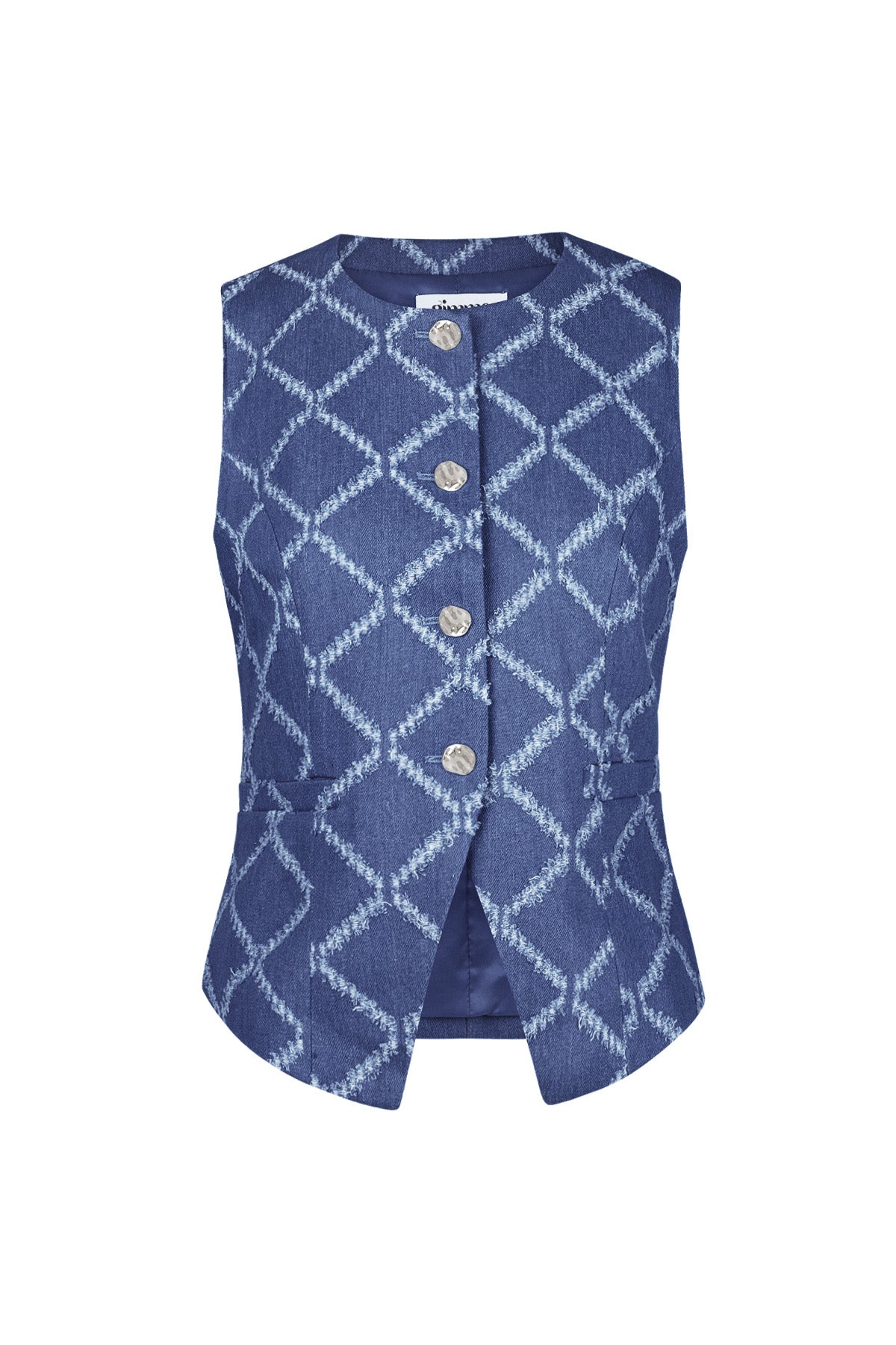 Top sans manches pour femme à motif géométrique et fermeture boutonnée