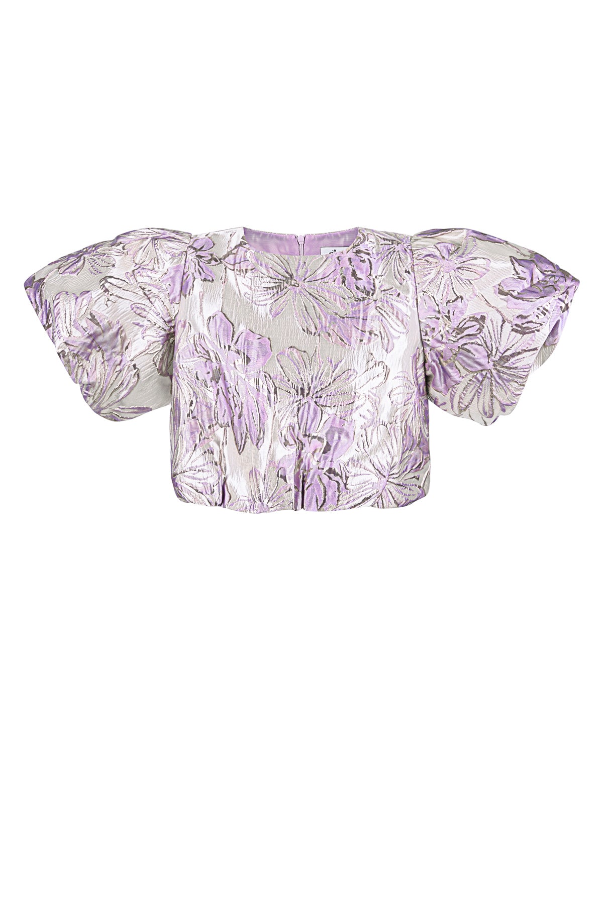 Short-sleeved top with floral print and puff sleeves