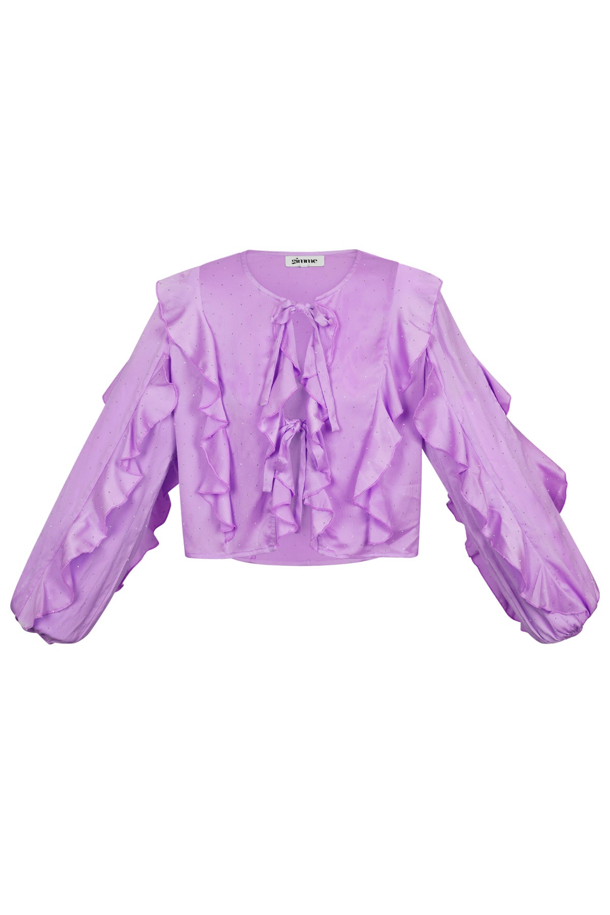Polyester Vrouwen Lange Mouw Top Met Plooien Voorzijde Knoop