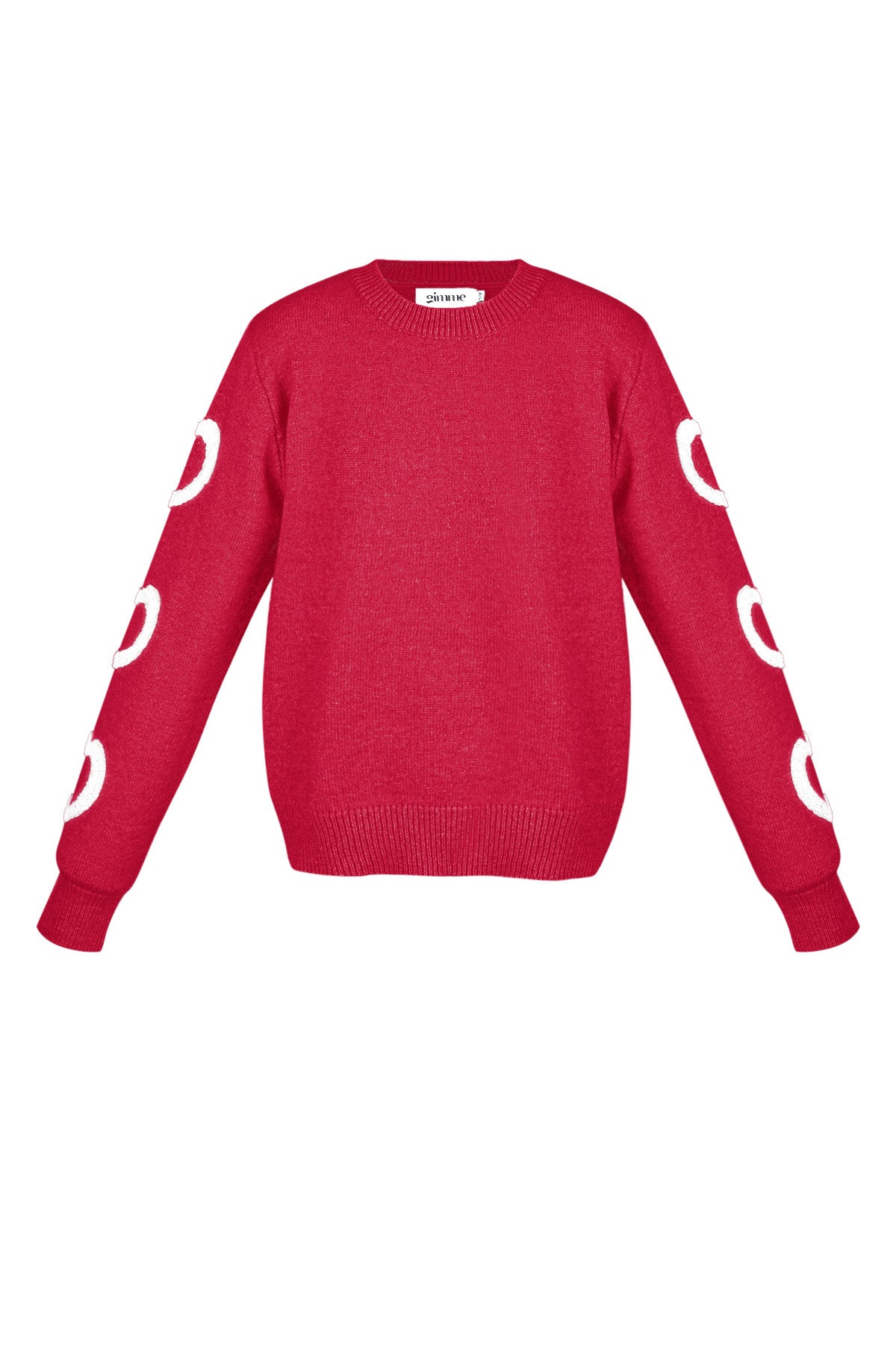 Women's knitted jumper with heart motif and round neck
