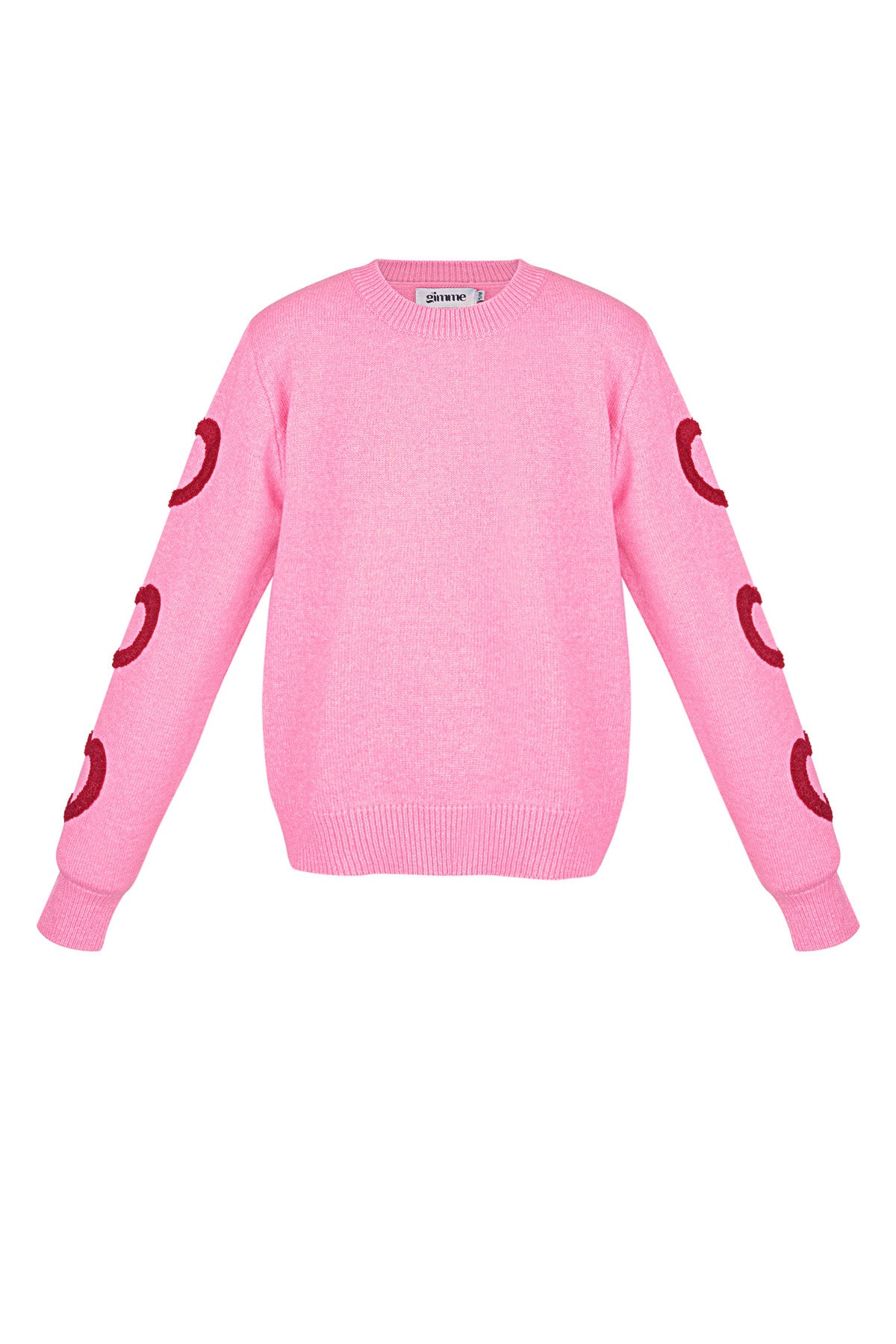 Women's knitted jumper with heart motif and round neck