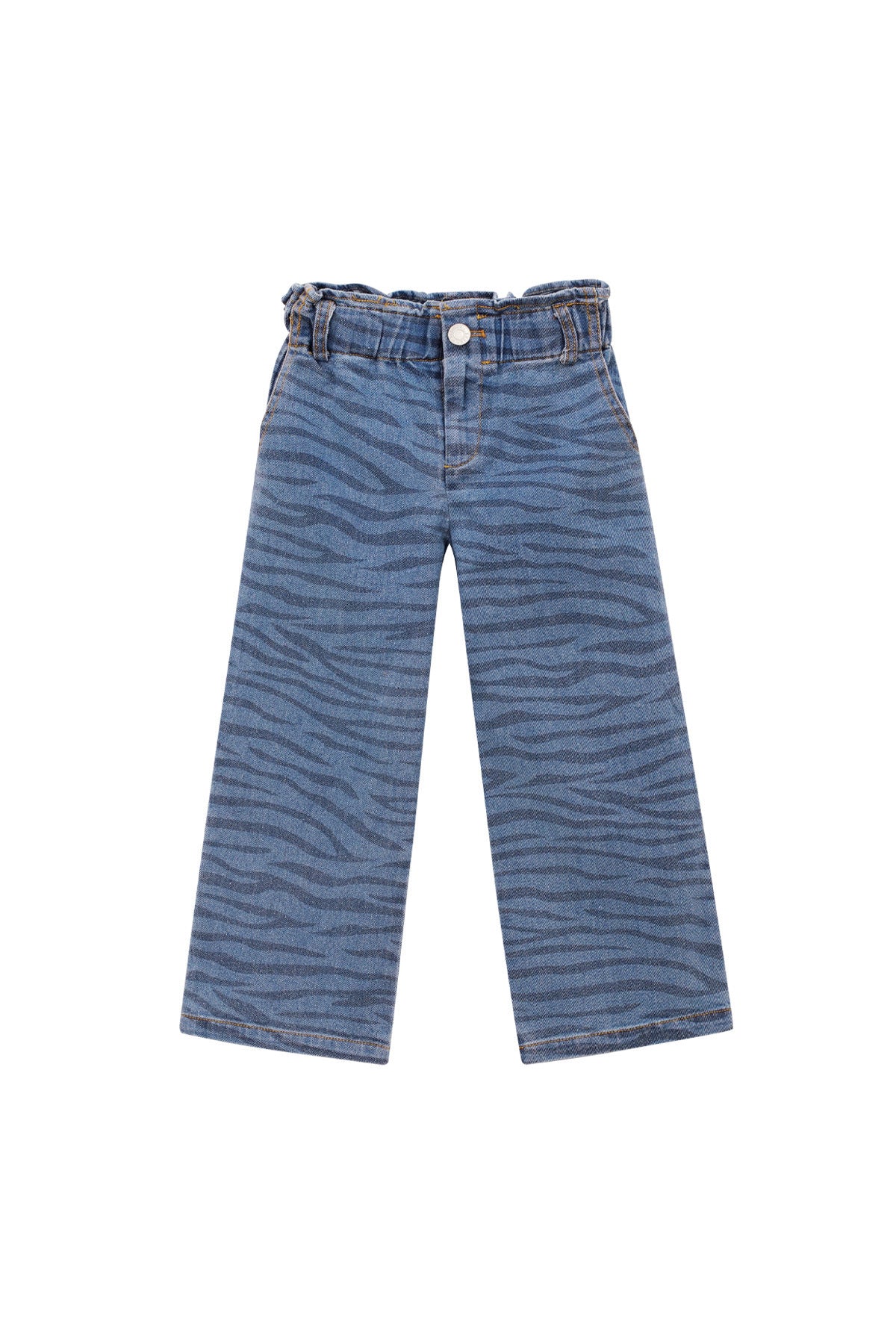 Dames blauwe denim broek met zebrastrepen