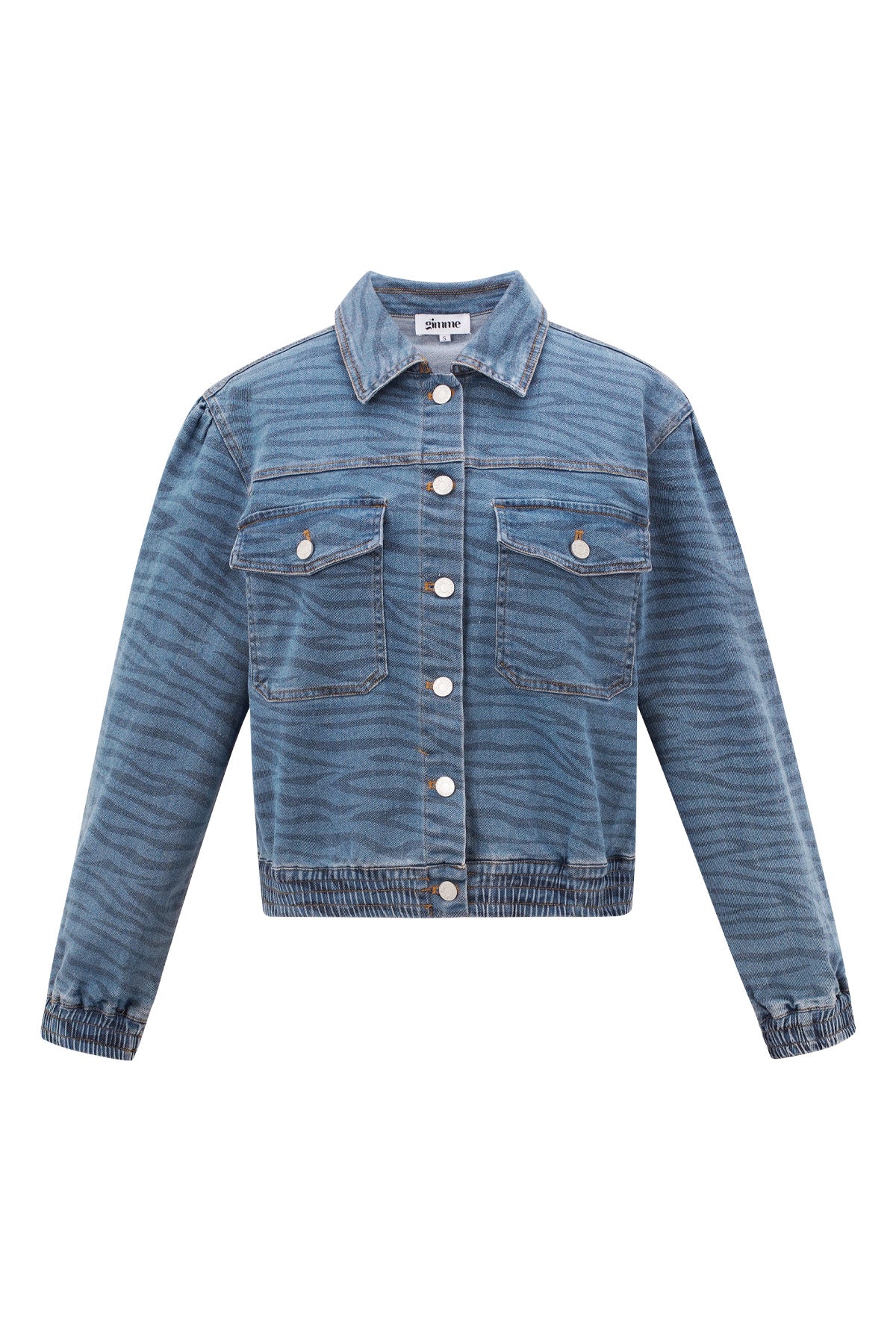 Dames kort blauw denim jacket met tijgerstrepen