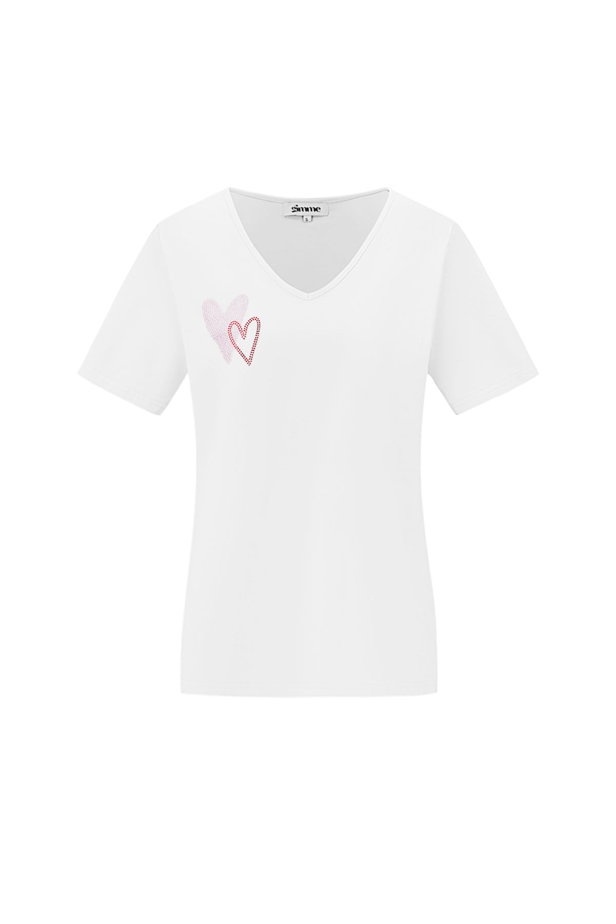 Dames katoenen V-hals T-shirt met geborduurd hart – productfoto 10