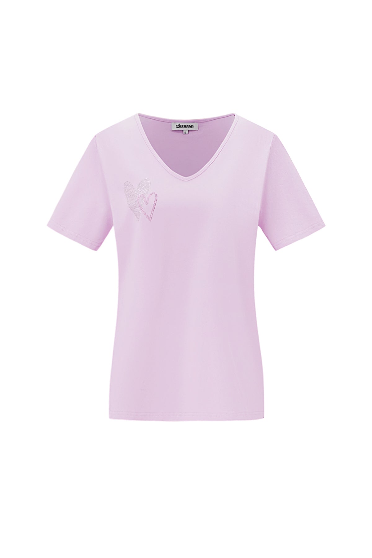 Dames katoenen V-hals T-shirt met geborduurd hart