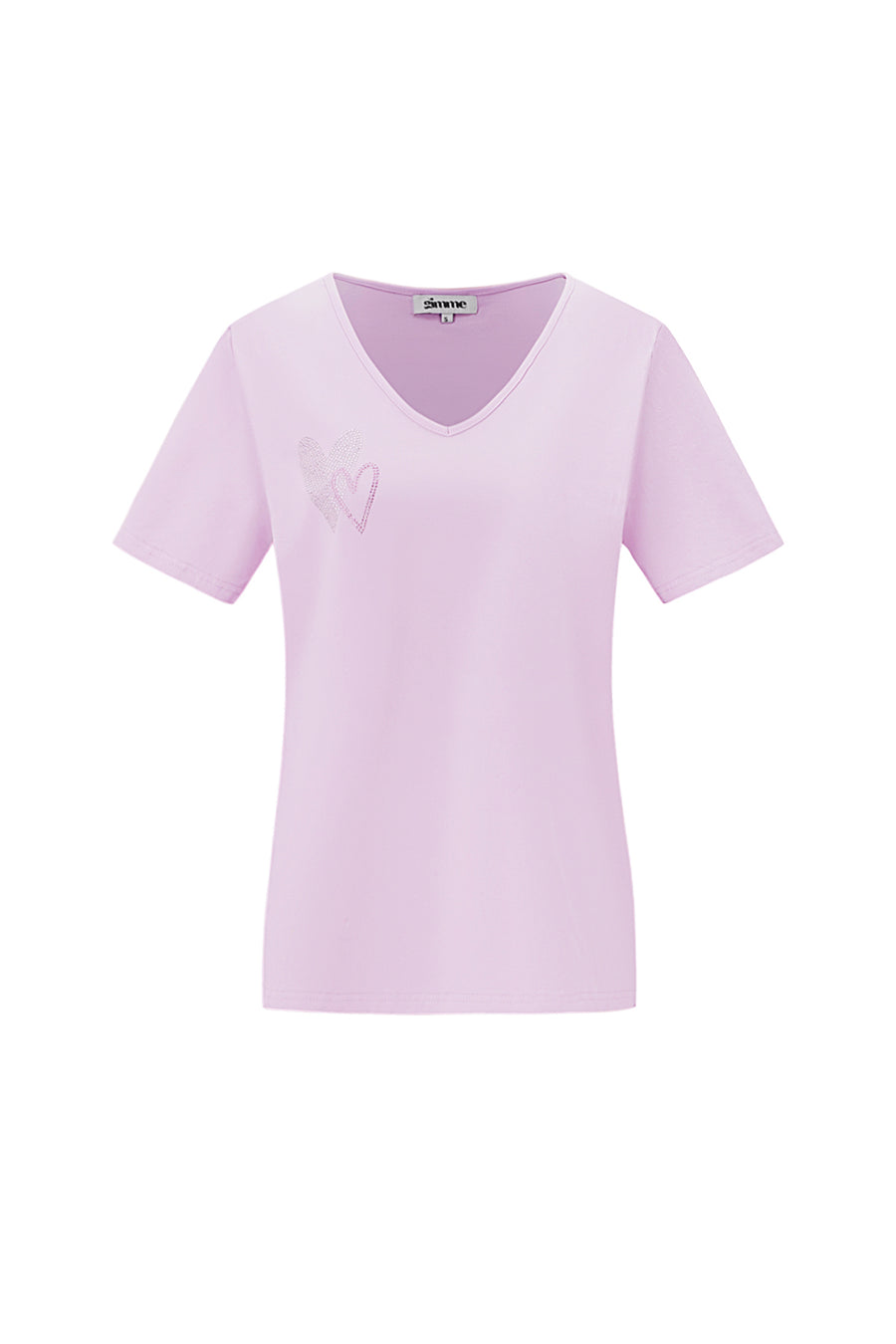 Dames katoenen V-hals T-shirt met geborduurd hart