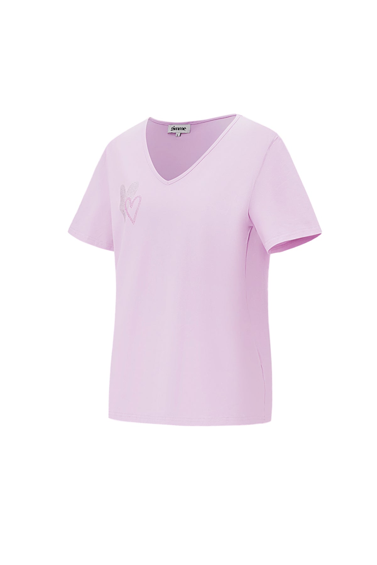 Dames katoenen V-hals T-shirt met geborduurd hart – productfoto 9