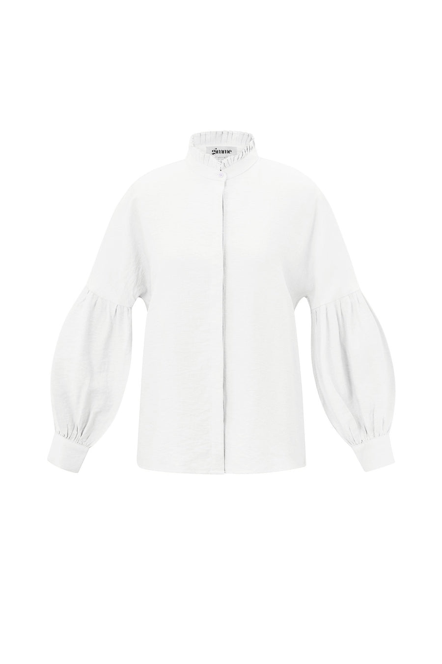 Viscose Vrouwen Overhemd Puff Mouw Hoge Kraag