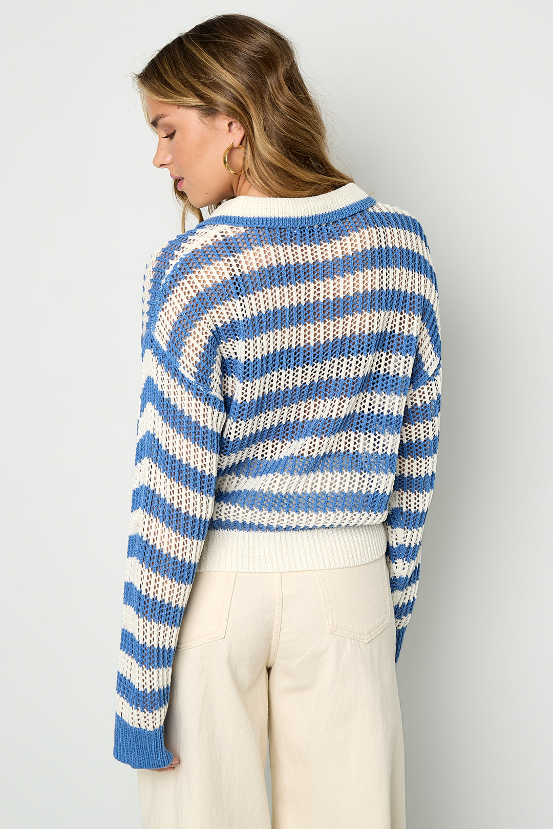 Dames gebreide polo top van polyester met strepen – productfoto 7