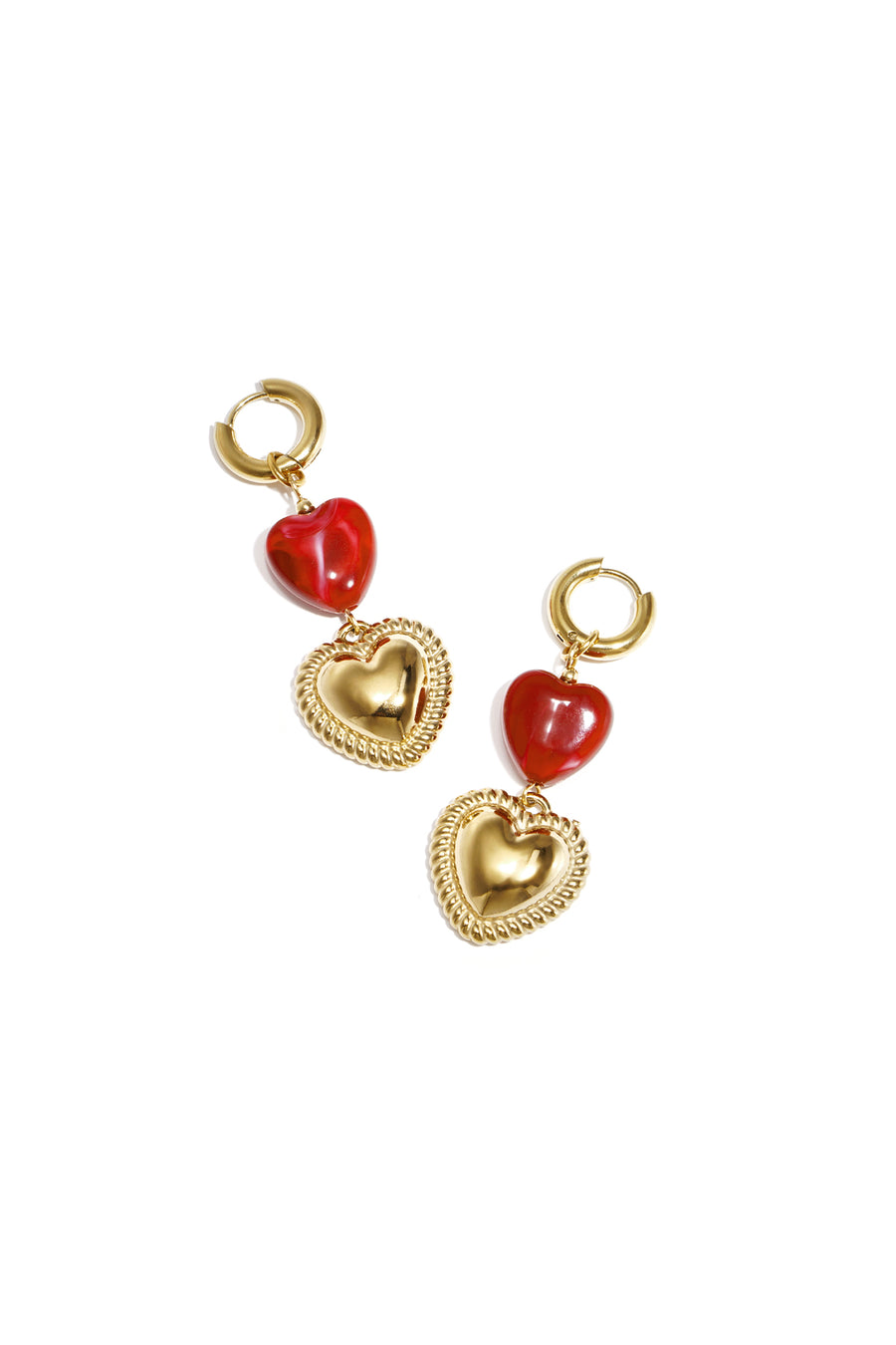 Boucles d'oreilles pendantes pour femmes en acier inoxydable, acrylique, ABS, émail avec cœur – rose et rouge