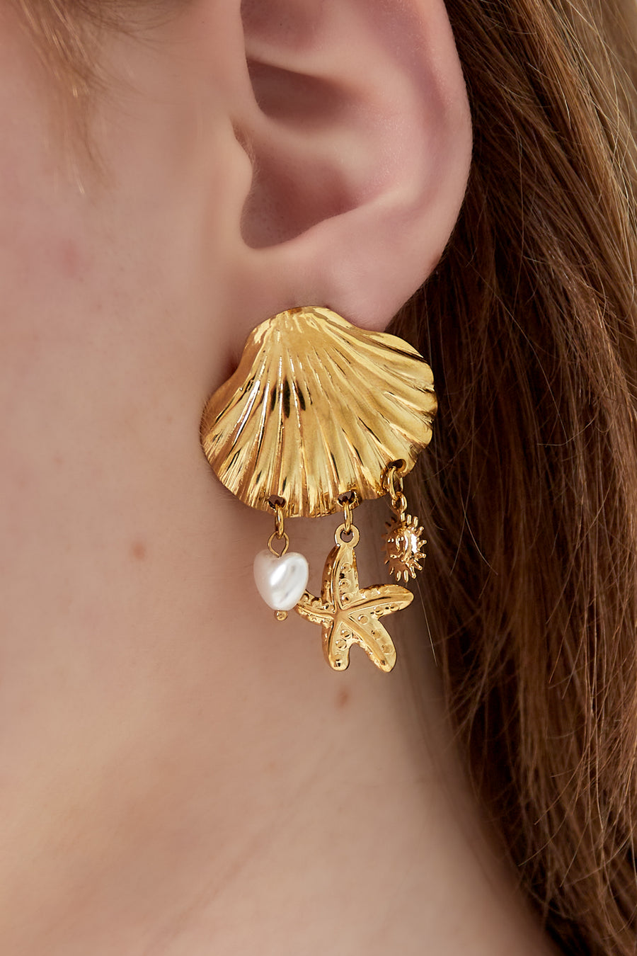 Boucles d'oreilles pendantes pour femmes en acier inoxydable, fausse perle avec détails océaniques