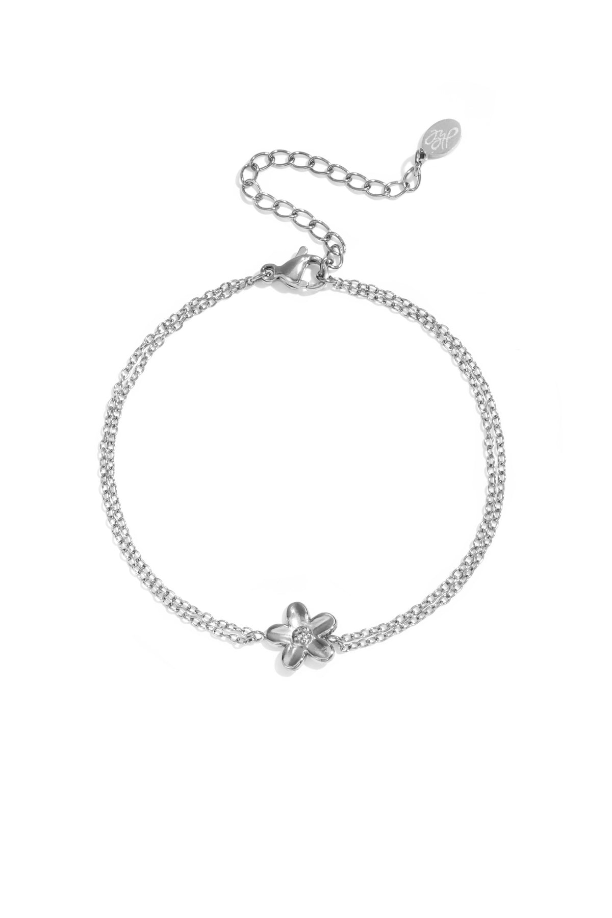 Armbandje met dubbele ketting en bloemetje