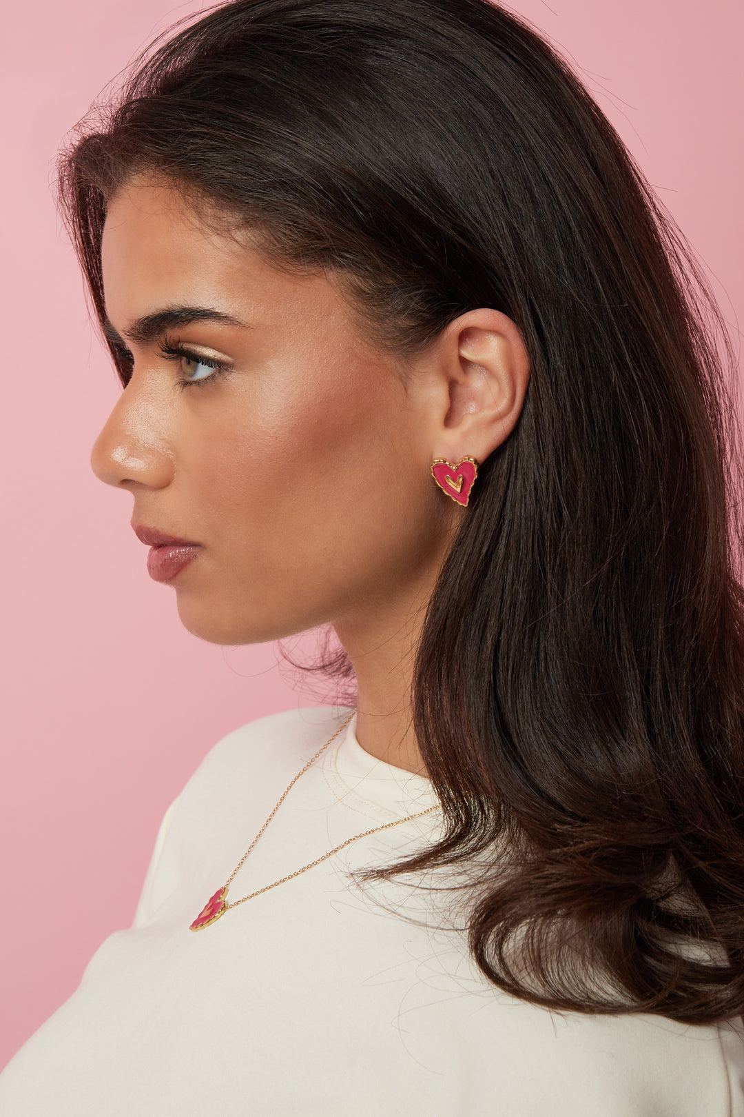 Women's Stainless Steel Heart Stud Earrings – Gold-Tone – image 3