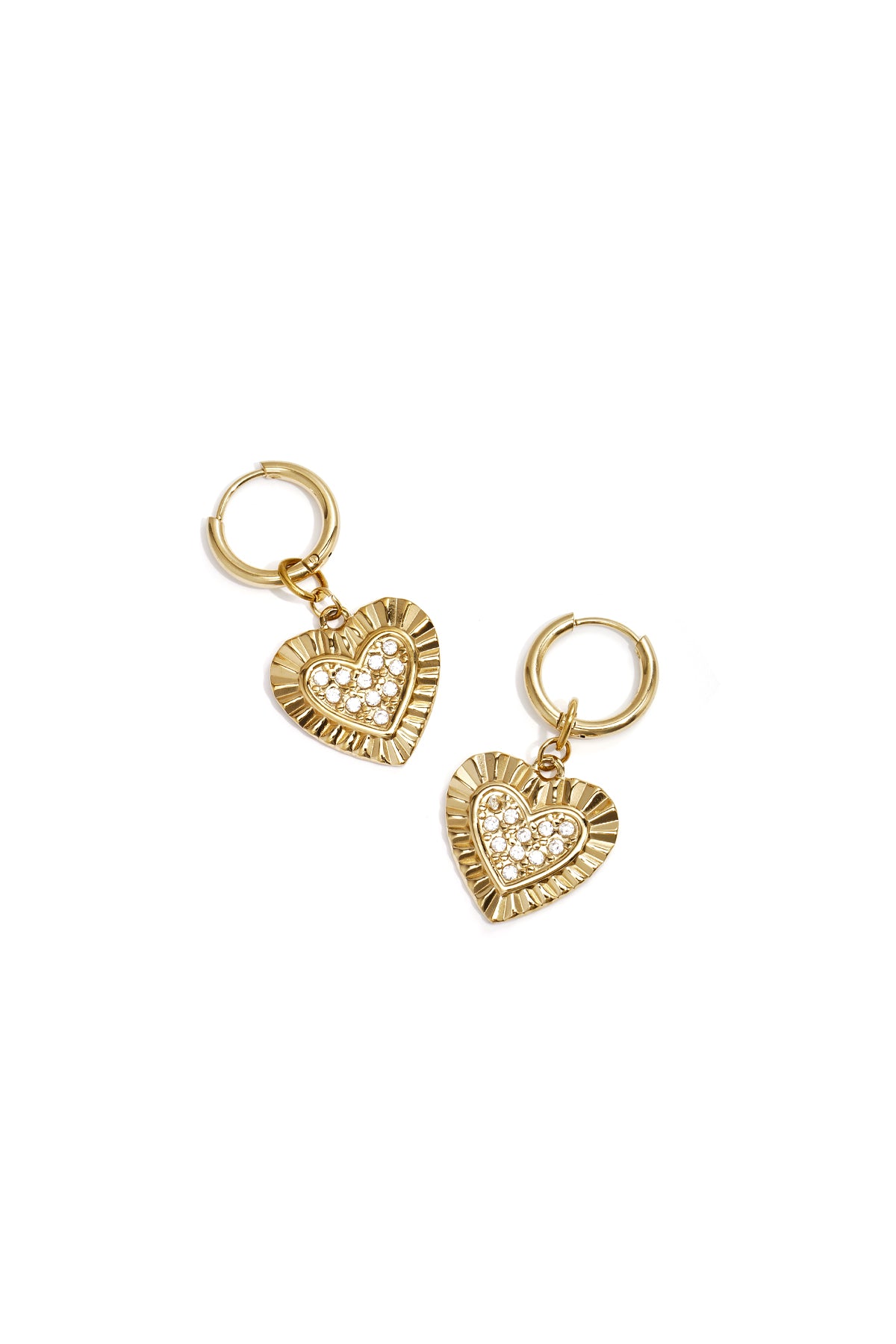 Boucles d'oreilles pendantes en acier inoxydable en forme de cœur pour femme - Doré