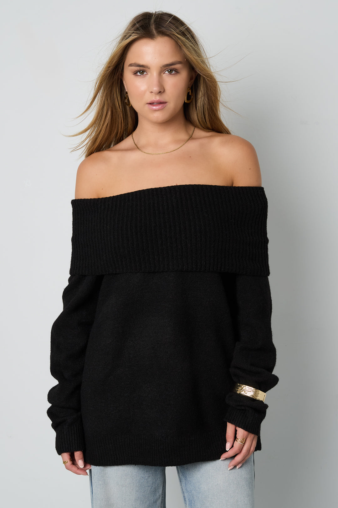 Dames elegante off-shoulder trui van polyester – productfoto 10