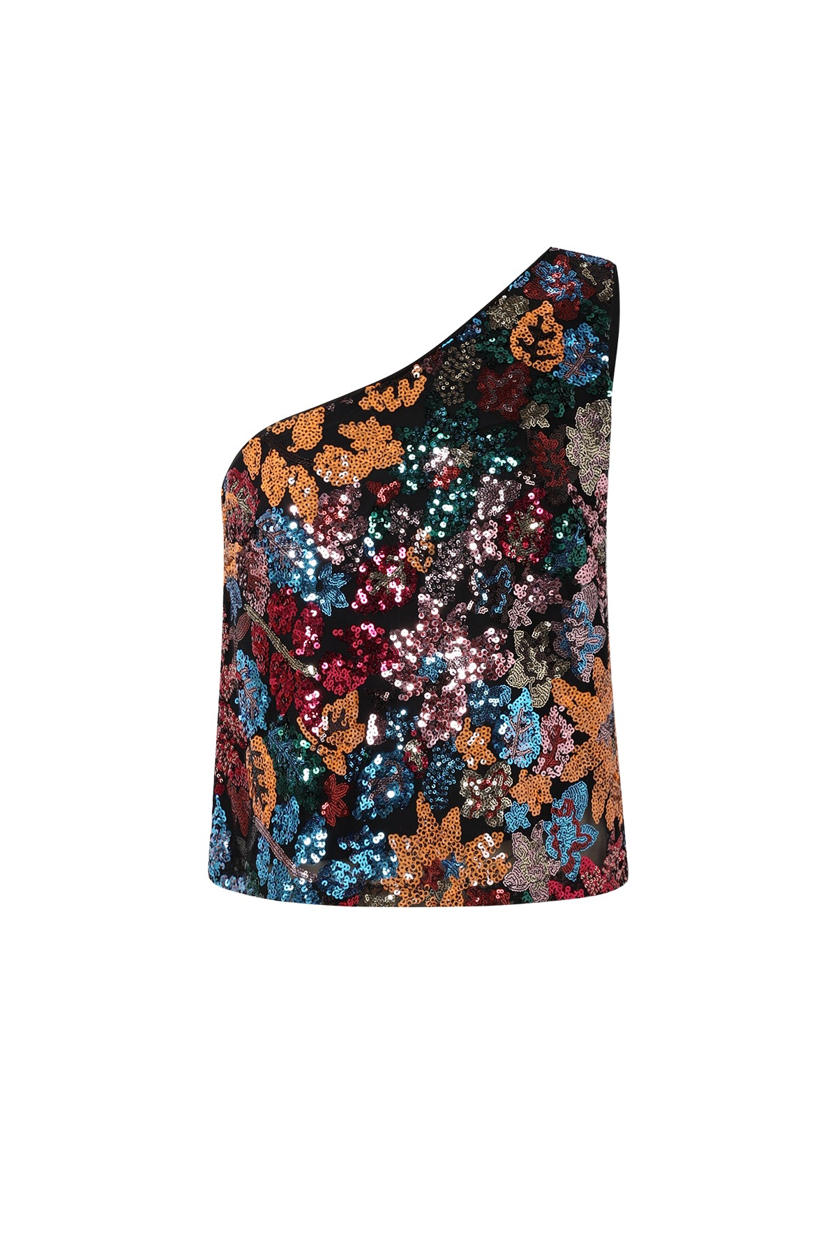 Dames tweedelige Tropical one-shoulder set met pailletten