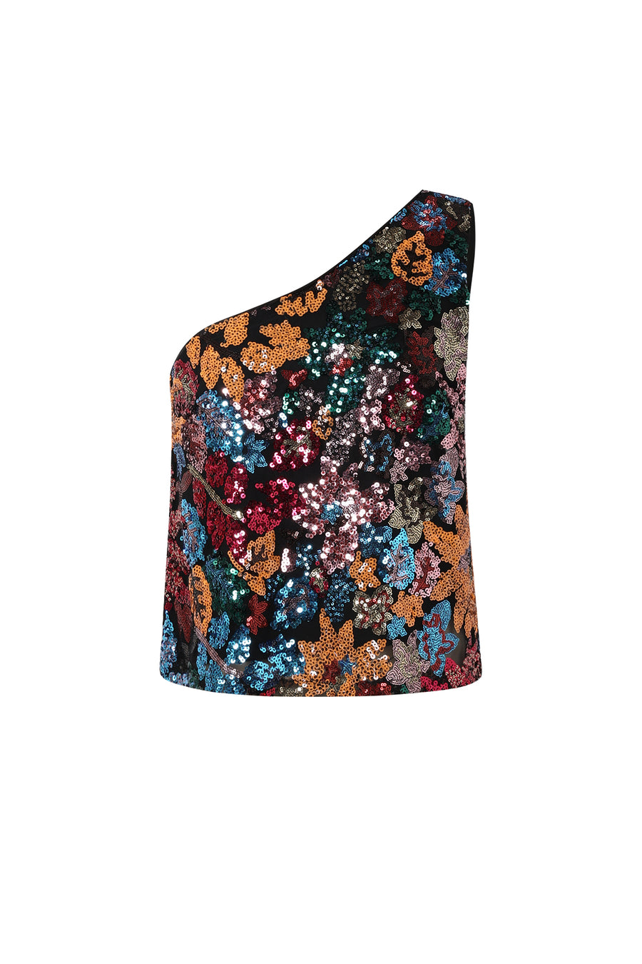 Dames tweedelige Tropical one-shoulder set met pailletten