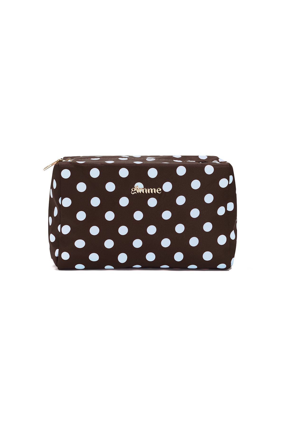 Make-uptasje met polkadots in blauwbruin