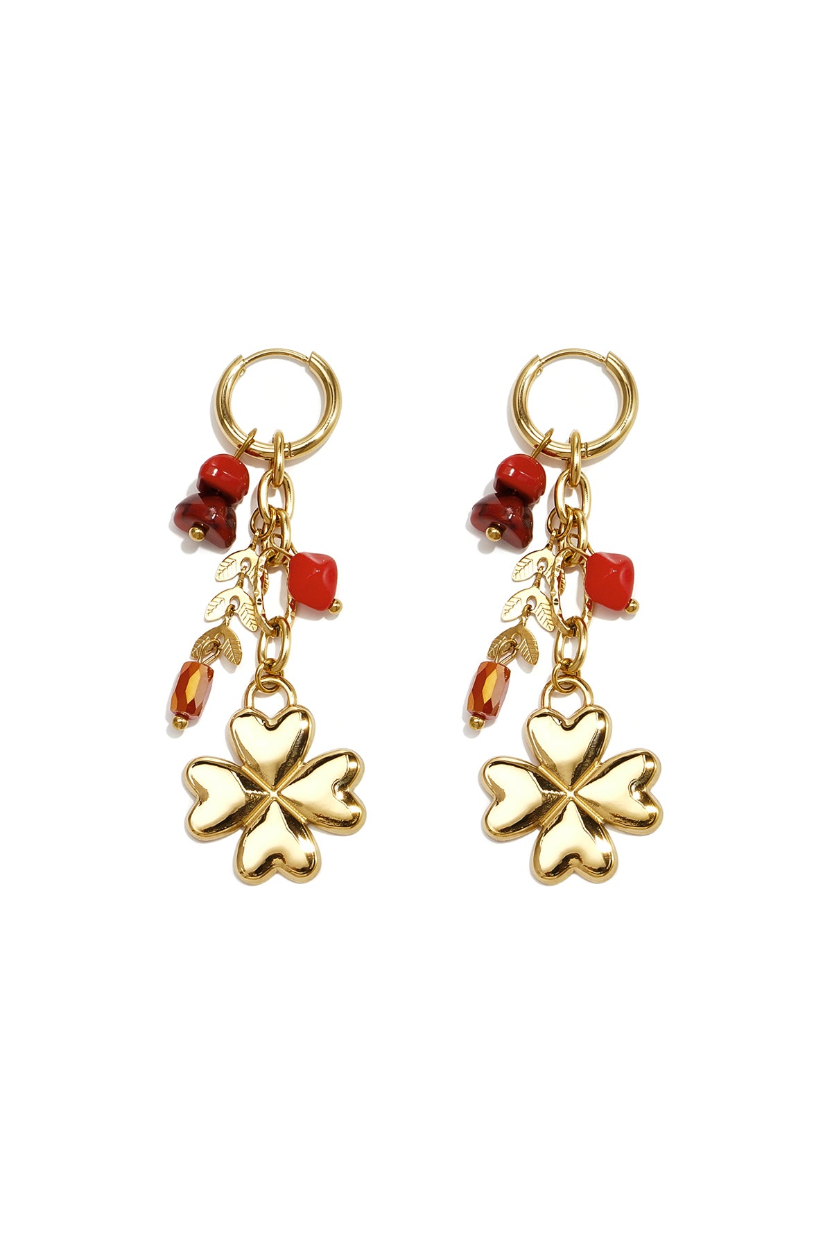 Boucles d'oreilles pendantes pour femme en acier inoxydable, ABS, cristal, résine et émail avec motif trèfle