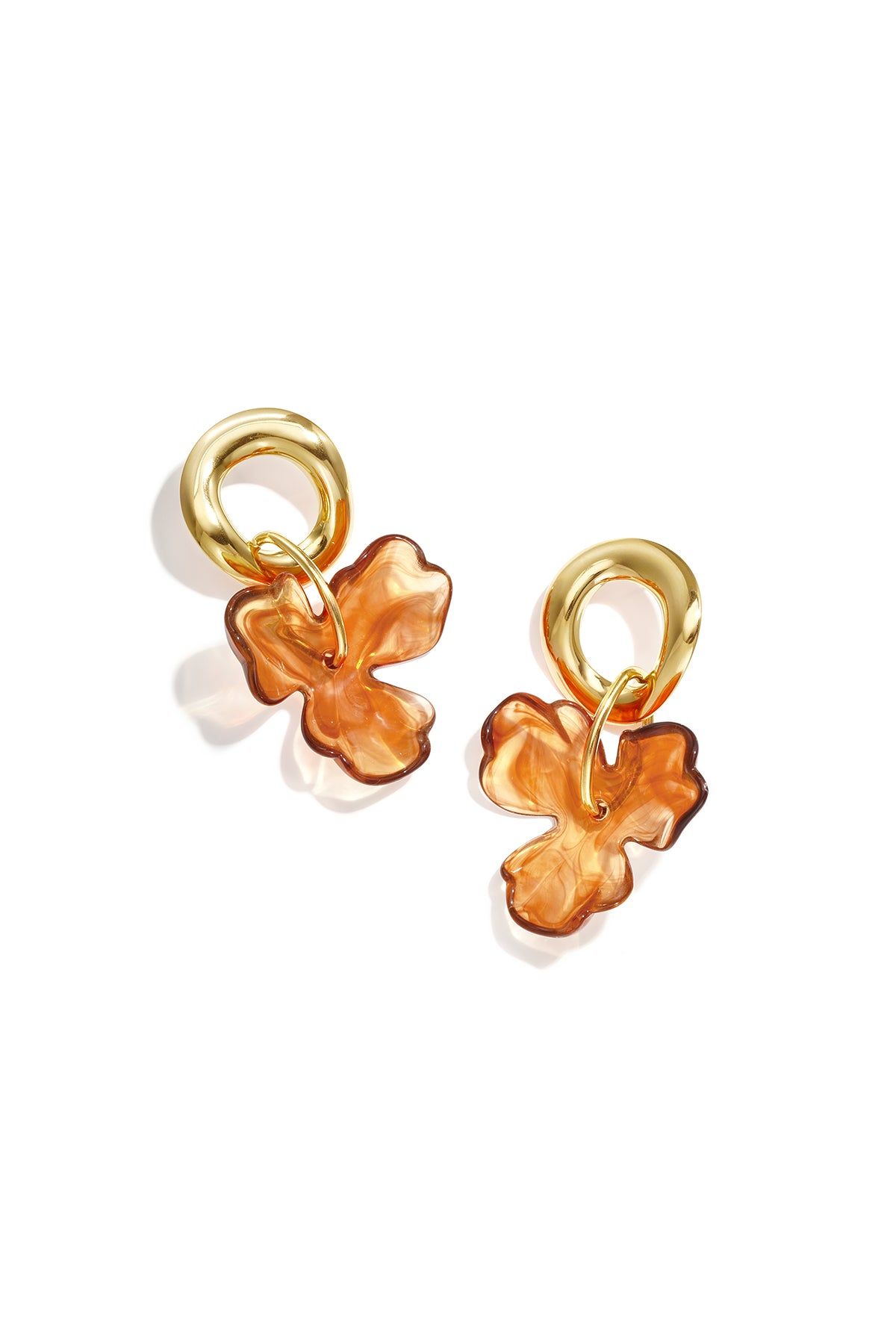 Amberkleurige ronde oorbellen met hangende bloem
