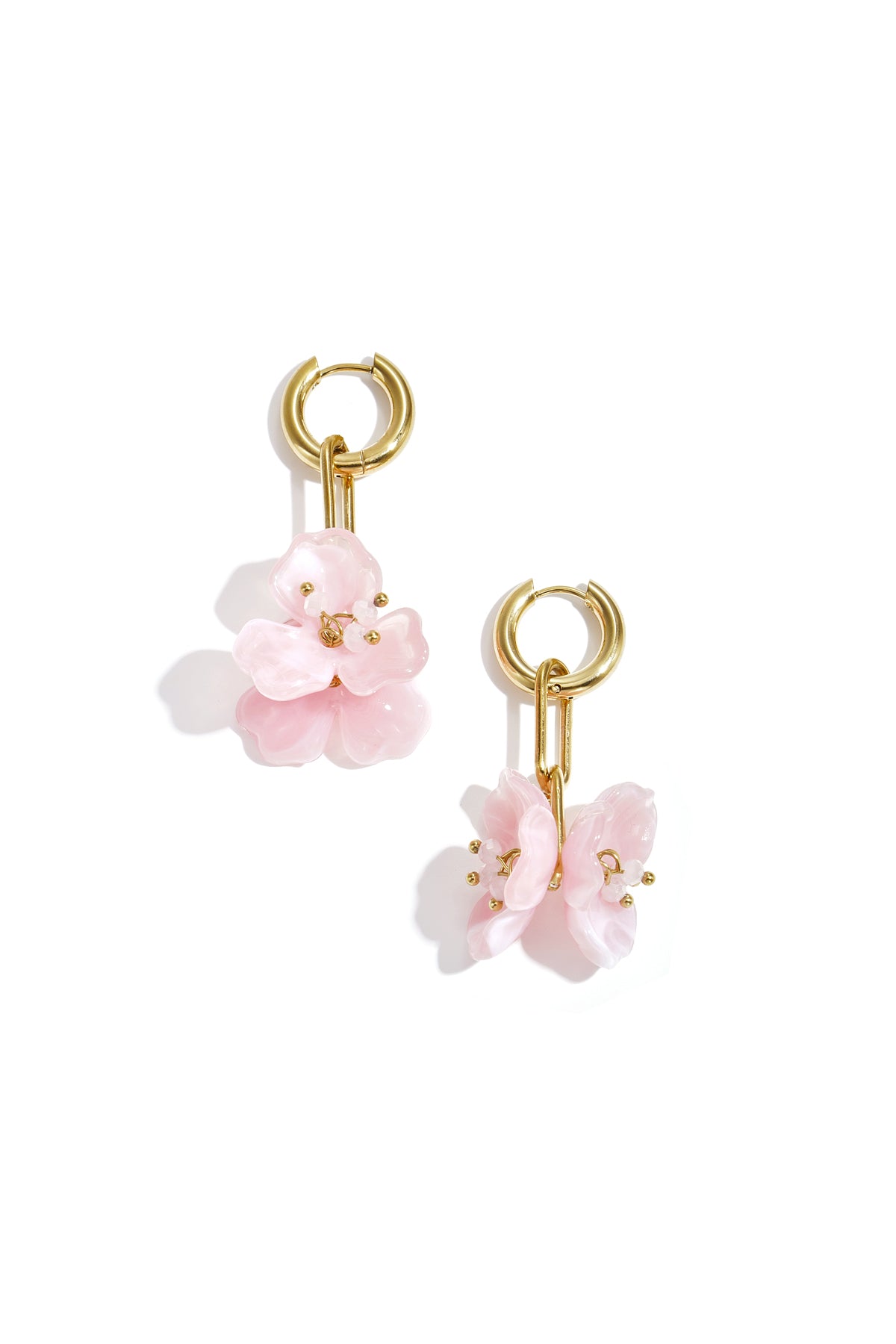 Boucles d'oreilles pendantes pour femmes en acier inoxydable avec motif floral – rose et marron