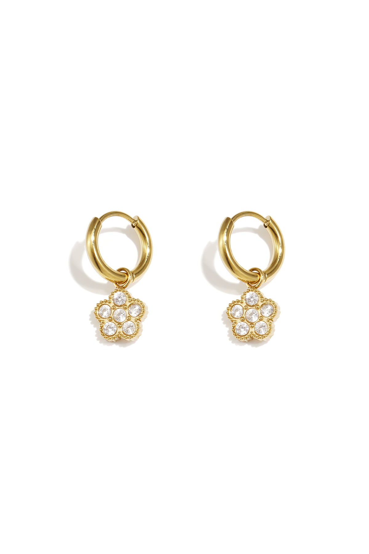 Boucles d'oreilles pendantes pour femmes en acier inoxydable avec motif floral – couleur or