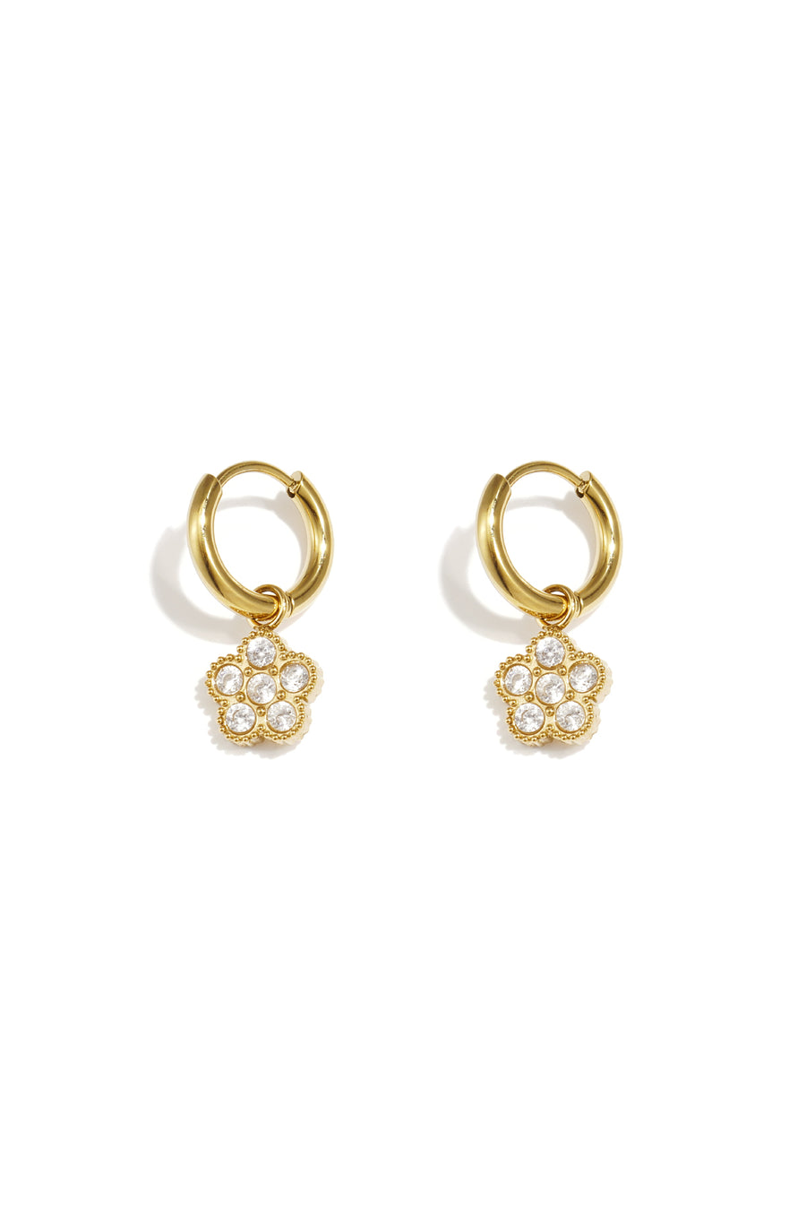 Women's Stainless Steel Dangle Earrings with Floral Motif – Gold Tone