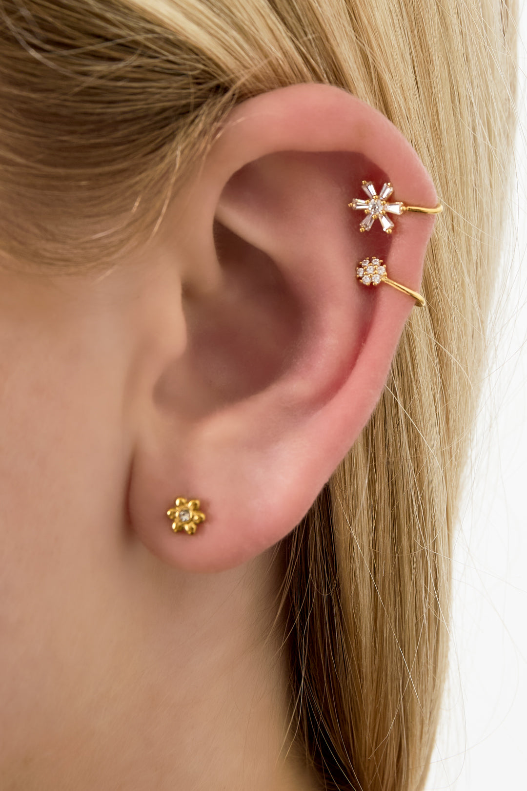Ear cuff pour femme en cuivre avec motif floral – couleur or et argent – photo 2