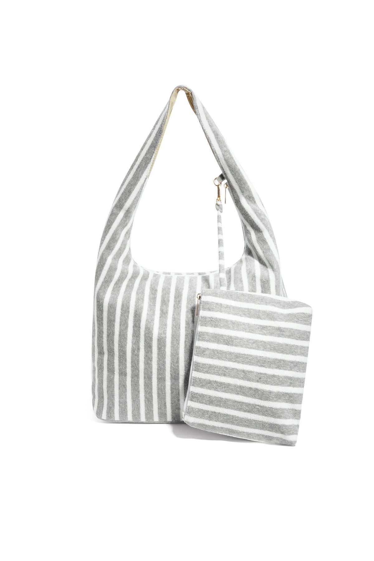 100% polyester shopper with stripes and printed detail, zip fastening – multiple colours