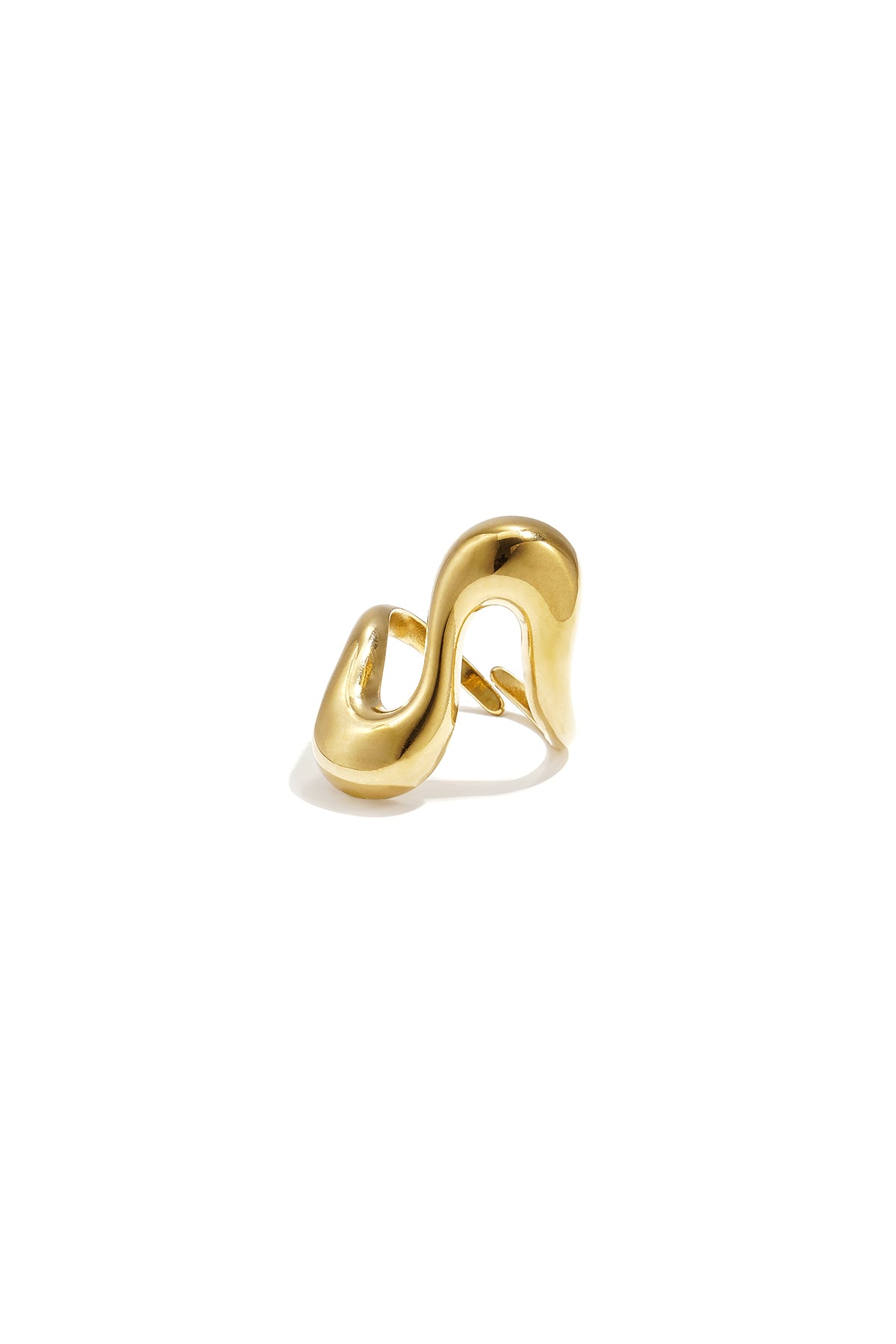 Women's stainless steel statement ring with line design – gold-coloured