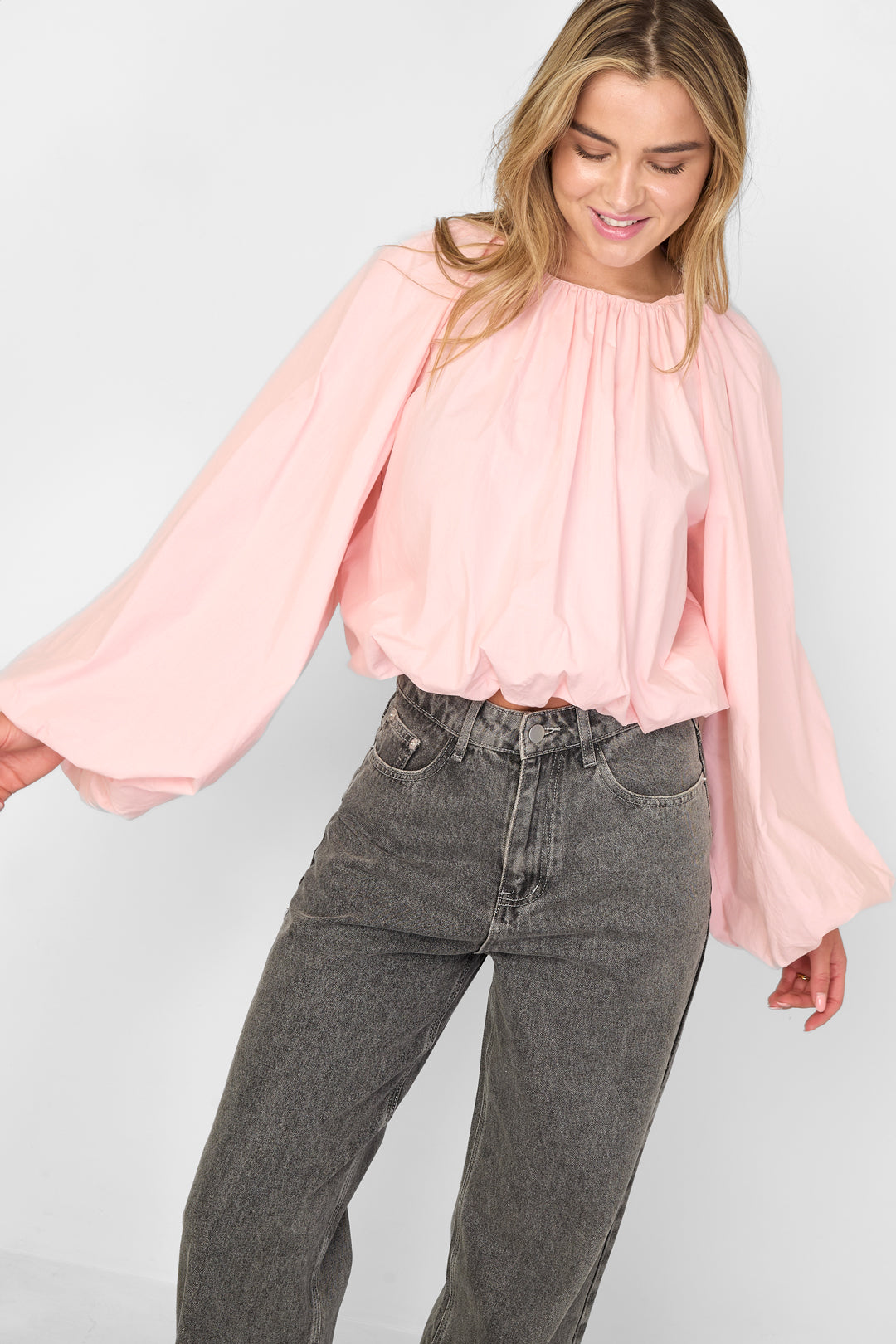 Dames Balloon top van katoen met pofmouwen – productfoto 7