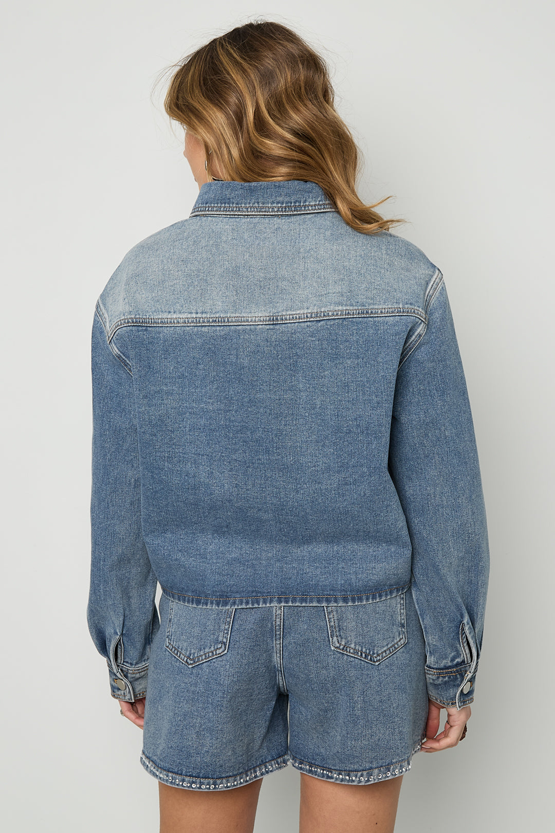 Dames blauw denimjack van katoen met strass – productfoto 6