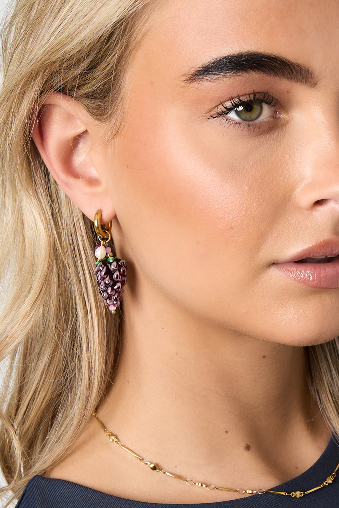 Boucles d'oreilles pendantes pour femme en acier inoxydable, perle, cristal, pierre, résine, motif fruits – violet – photo 2