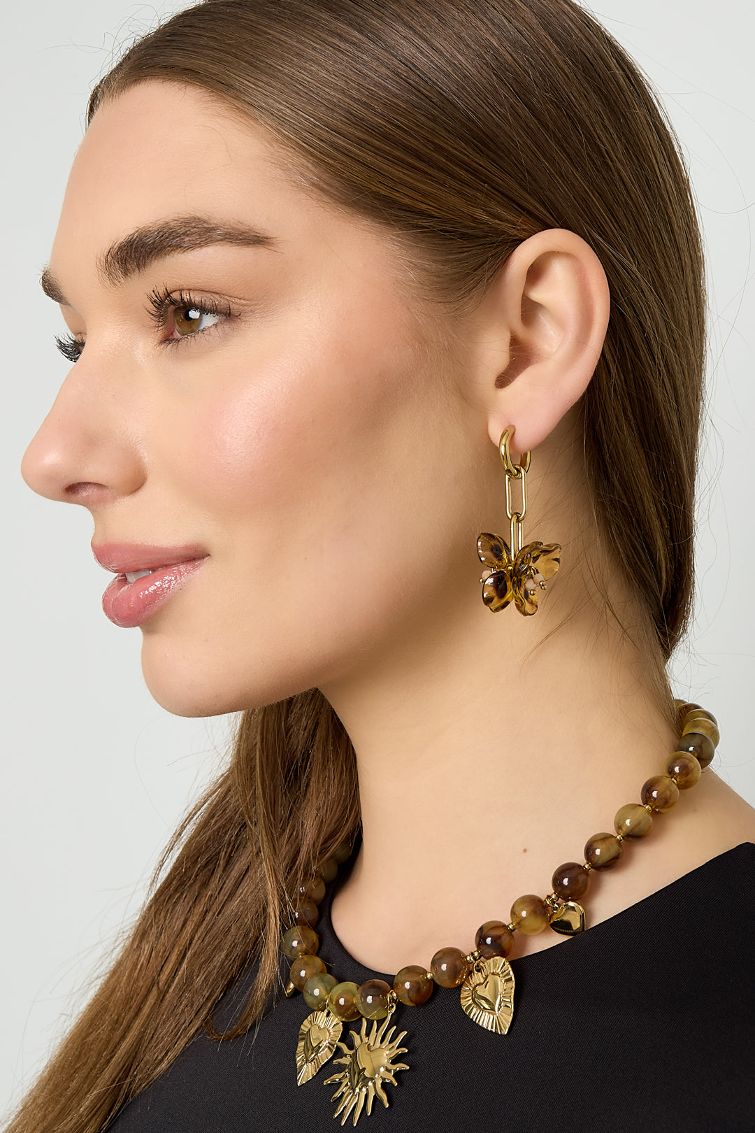 Boucles d'oreilles pendantes pour femmes en acier inoxydable avec motif floral – rose et marron – photo 2