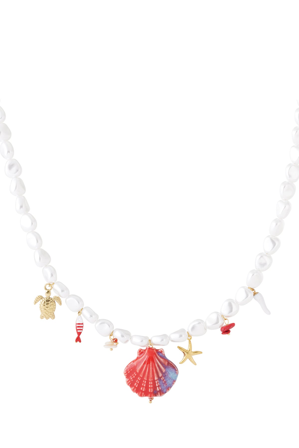Beaded necklace for women made of imitation pearl, ceramic, stone, enamel with ocean details