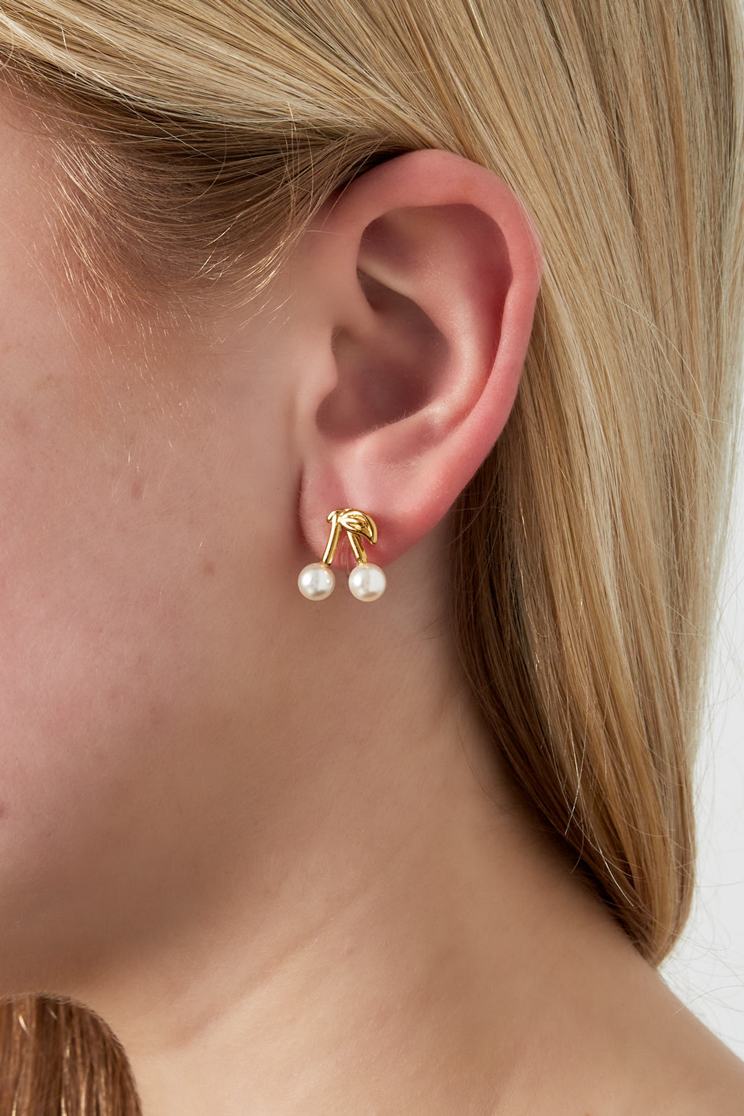Women's stainless steel clip-on earrings, imitation pearl with fruit motif – image 2