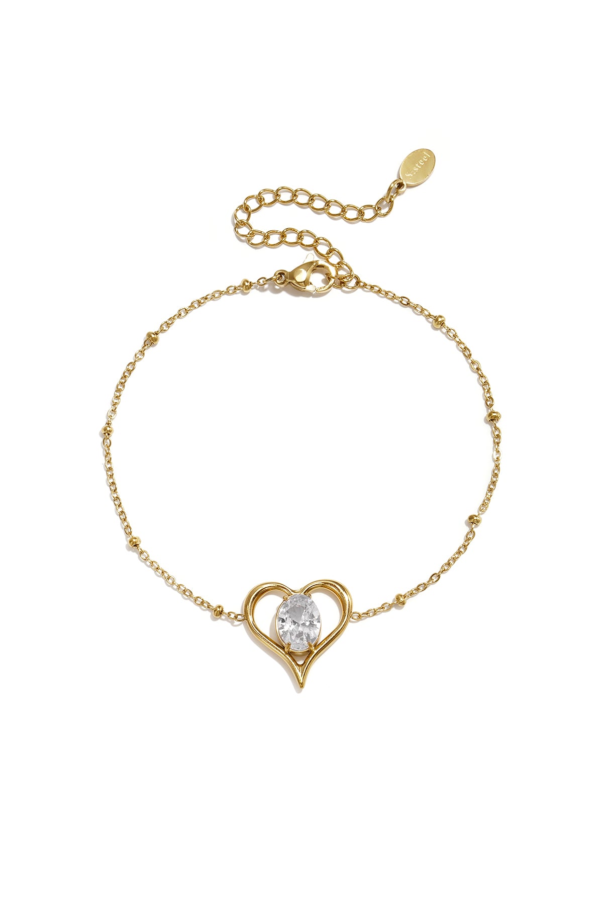 Bracelet à breloques pour femme en acier inoxydable avec cœur – rose et blanc