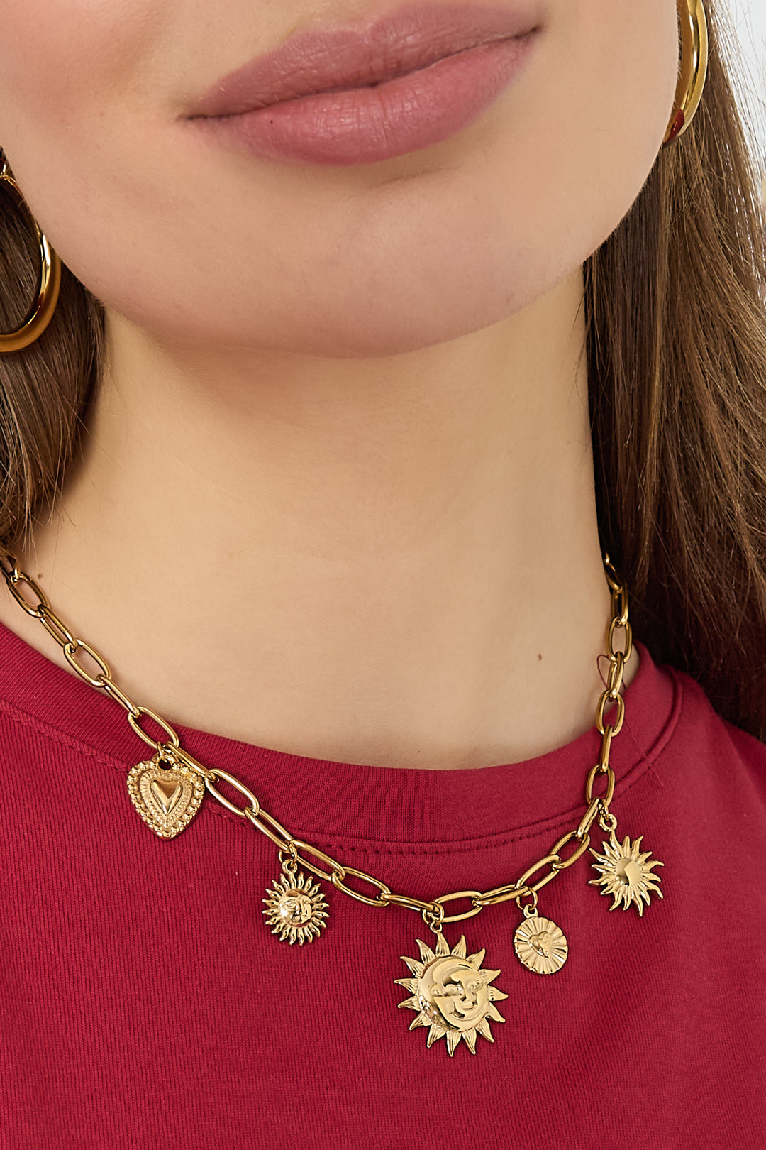Ketting met zon en hart charms
