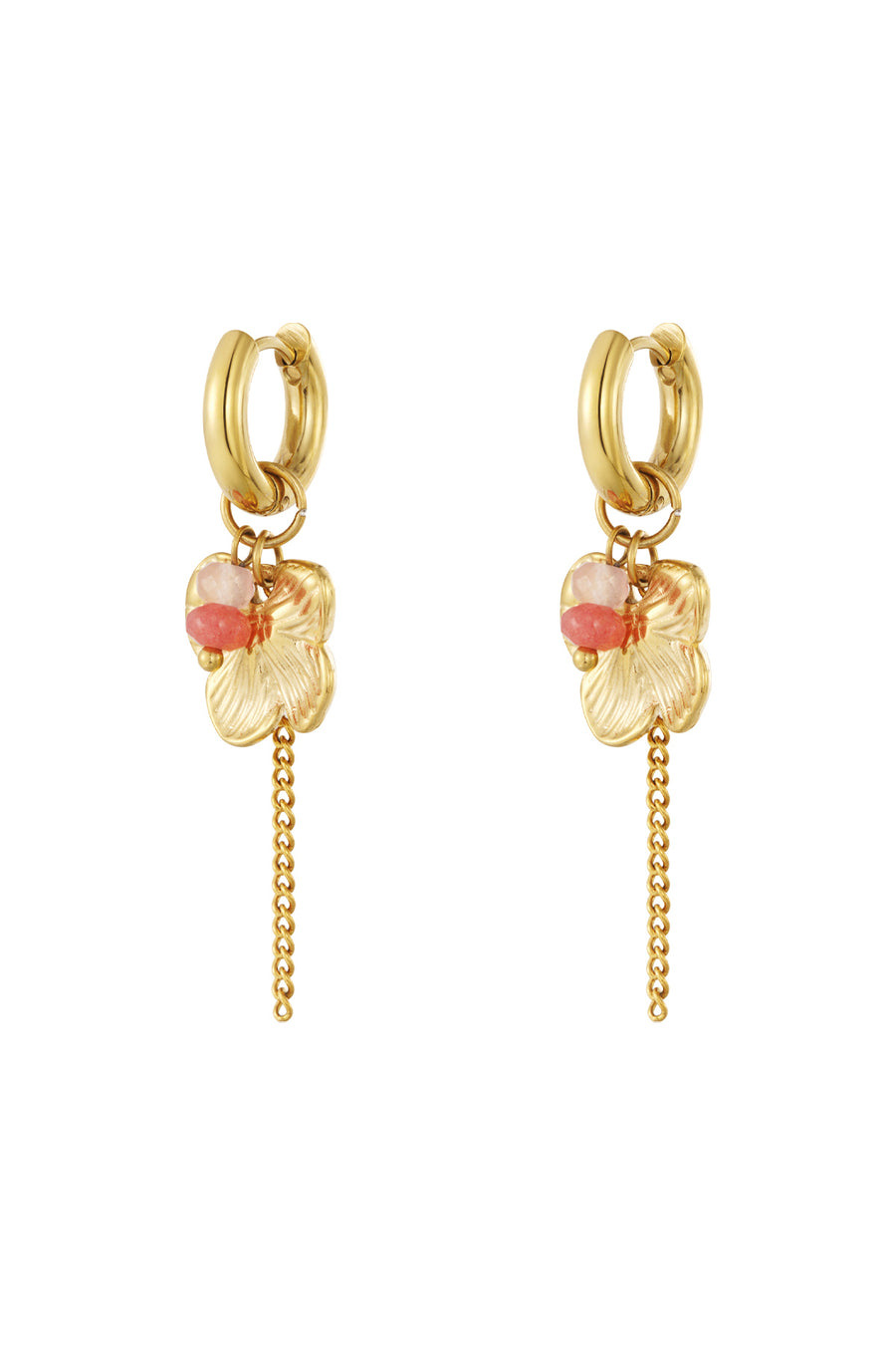 Boucles d'oreilles pendantes pour femmes en acier inoxydable, pierre à motif floral – couleur or