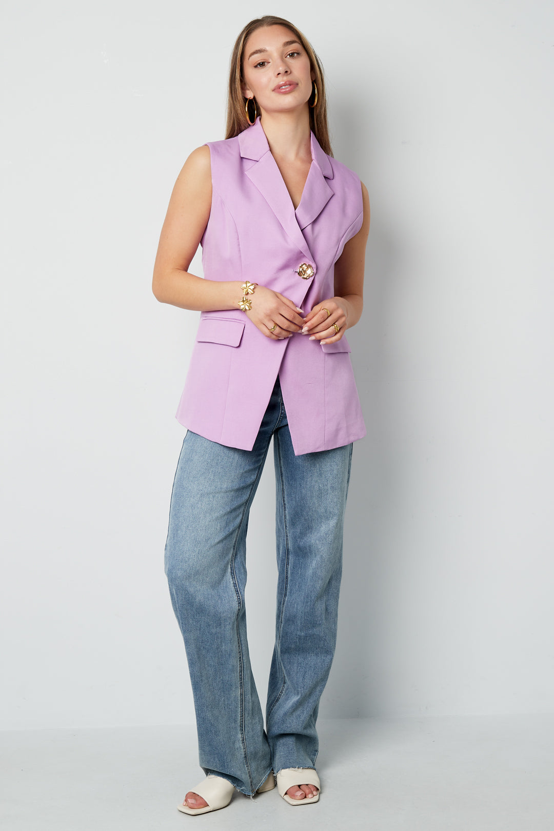 Blazer pour femme à coupe asymétrique et sans manches – violet – photo 6