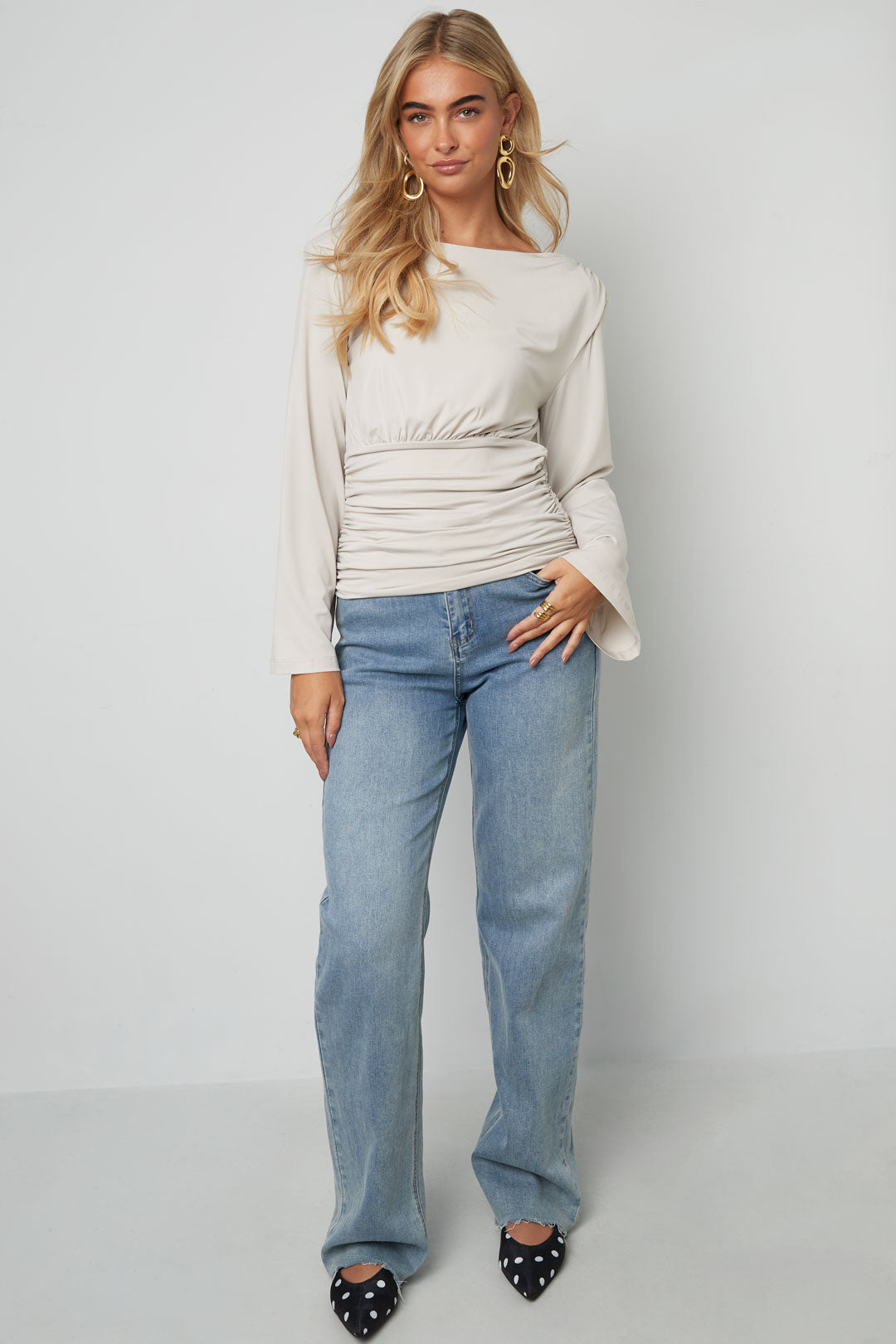 Dames elegante top met lange mouwen en boothals – productfoto 3